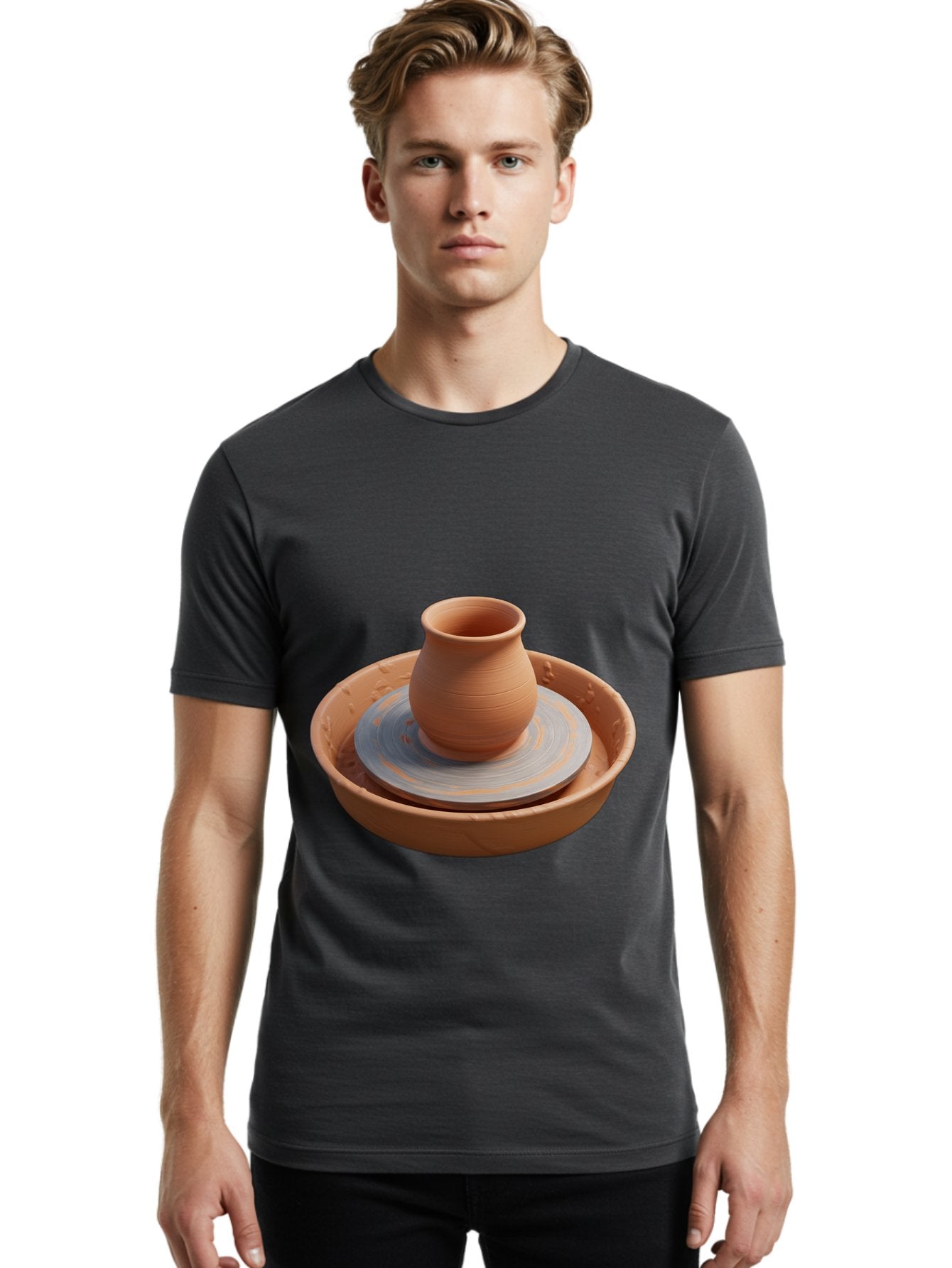 Clay-Pot-On-Pottery-Wheel Men'S Graphic Tee, 100% Cotton, Comfortable Casual Summer Wear, Machine Washable, Pottery Wheel, Clay Pot, Ceramics, Pottery Making, Handmade Crafts, Artisanal Pottery, Terracotta, Pottery Wheel Spinning Baa325 26