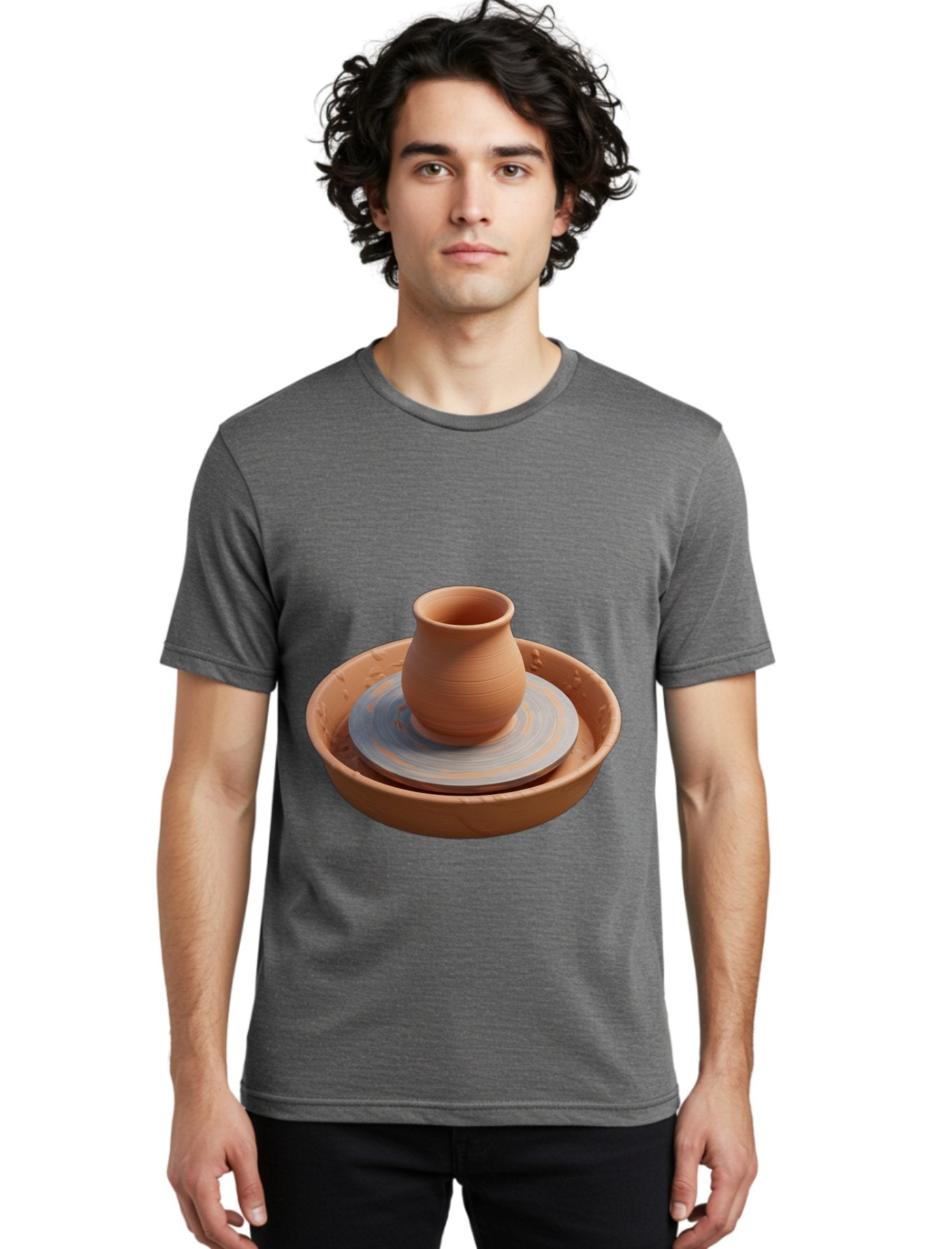 Clay-Pot-On-Pottery-Wheel Men'S Graphic Tee, 100% Cotton, Comfortable Casual Summer Wear, Machine Washable, Pottery Wheel, Clay Pot, Ceramics, Pottery Making, Handmade Crafts, Artisanal Pottery, Terracotta, Pottery Wheel Spinning Baa325 30
