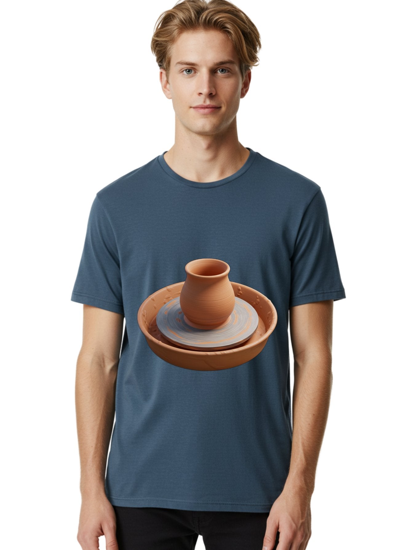 Clay-Pot-On-Pottery-Wheel Men'S Graphic Tee, 100% Cotton, Comfortable Casual Summer Wear, Machine Washable, Pottery Wheel, Clay Pot, Ceramics, Pottery Making, Handmade Crafts, Artisanal Pottery, Terracotta, Pottery Wheel Spinning Baa325 16