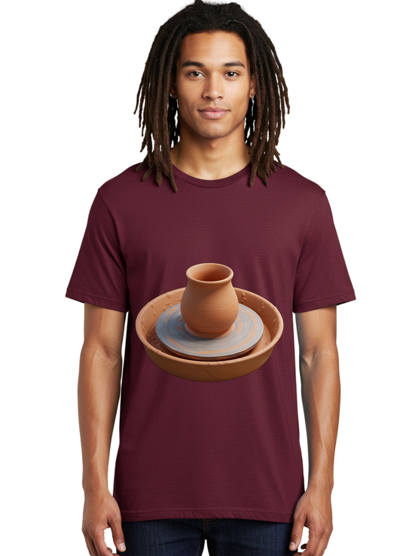 Clay-Pot-On-Pottery-Wheel Men'S Graphic Tee, 100% Cotton, Comfortable Casual Summer Wear, Machine Washable, Pottery Wheel, Clay Pot, Ceramics, Pottery Making, Handmade Crafts, Artisanal Pottery, Terracotta, Pottery Wheel Spinning Baa325 20