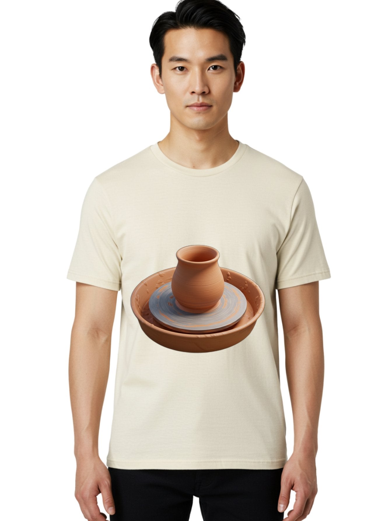 Clay-Pot-On-Pottery-Wheel Men'S Graphic Tee, 100% Cotton, Comfortable Casual Summer Wear, Machine Washable, Pottery Wheel, Clay Pot, Ceramics, Pottery Making, Handmade Crafts, Artisanal Pottery, Terracotta, Pottery Wheel Spinning Baa325 19