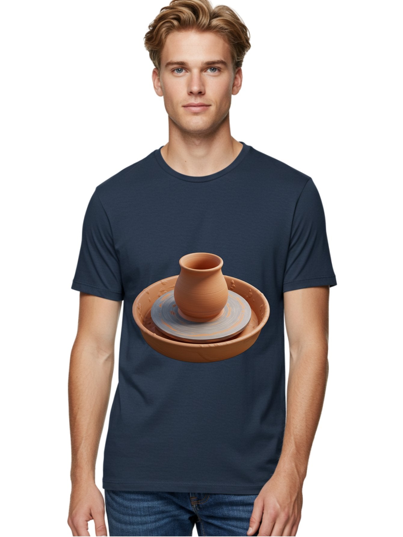Clay-Pot-On-Pottery-Wheel Men'S Graphic Tee, 100% Cotton, Comfortable Casual Summer Wear, Machine Washable, Pottery Wheel, Clay Pot, Ceramics, Pottery Making, Handmade Crafts, Artisanal Pottery, Terracotta, Pottery Wheel Spinning Baa325 24