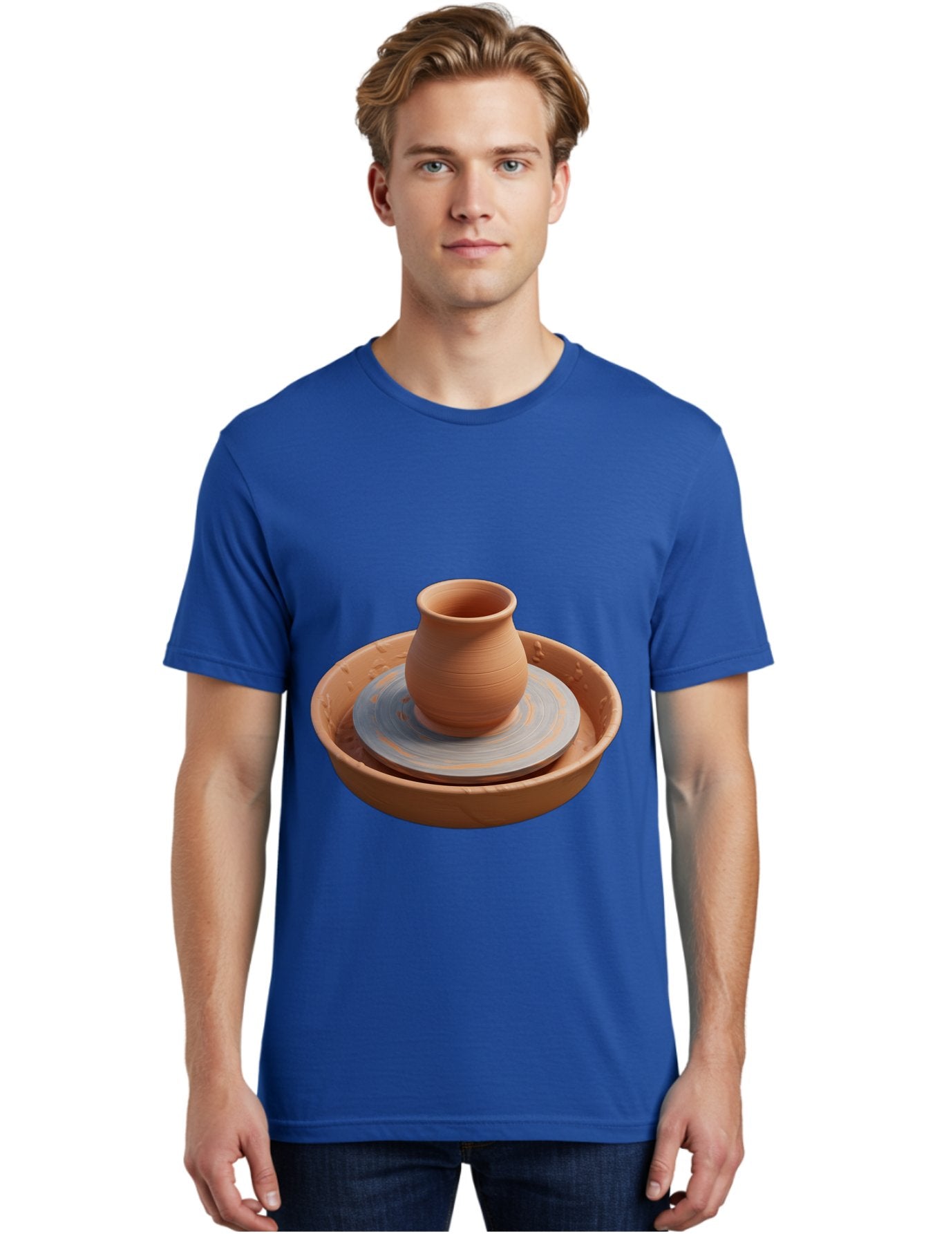 Clay-Pot-On-Pottery-Wheel Men'S Graphic Tee, 100% Cotton, Comfortable Casual Summer Wear, Machine Washable, Pottery Wheel, Clay Pot, Ceramics, Pottery Making, Handmade Crafts, Artisanal Pottery, Terracotta, Pottery Wheel Spinning Baa325 21