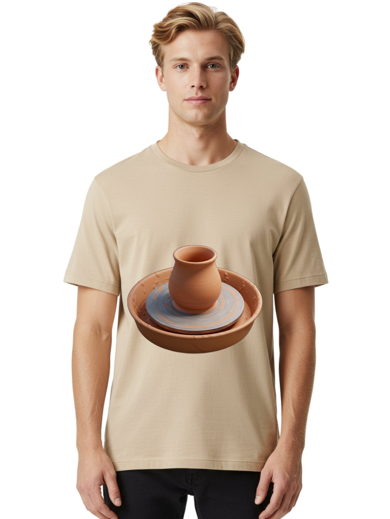 Clay-Pot-On-Pottery-Wheel Men'S Graphic Tee, 100% Cotton, Comfortable Casual Summer Wear, Machine Washable, Pottery Wheel, Clay Pot, Ceramics, Pottery Making, Handmade Crafts, Artisanal Pottery, Terracotta, Pottery Wheel Spinning Baa325 22