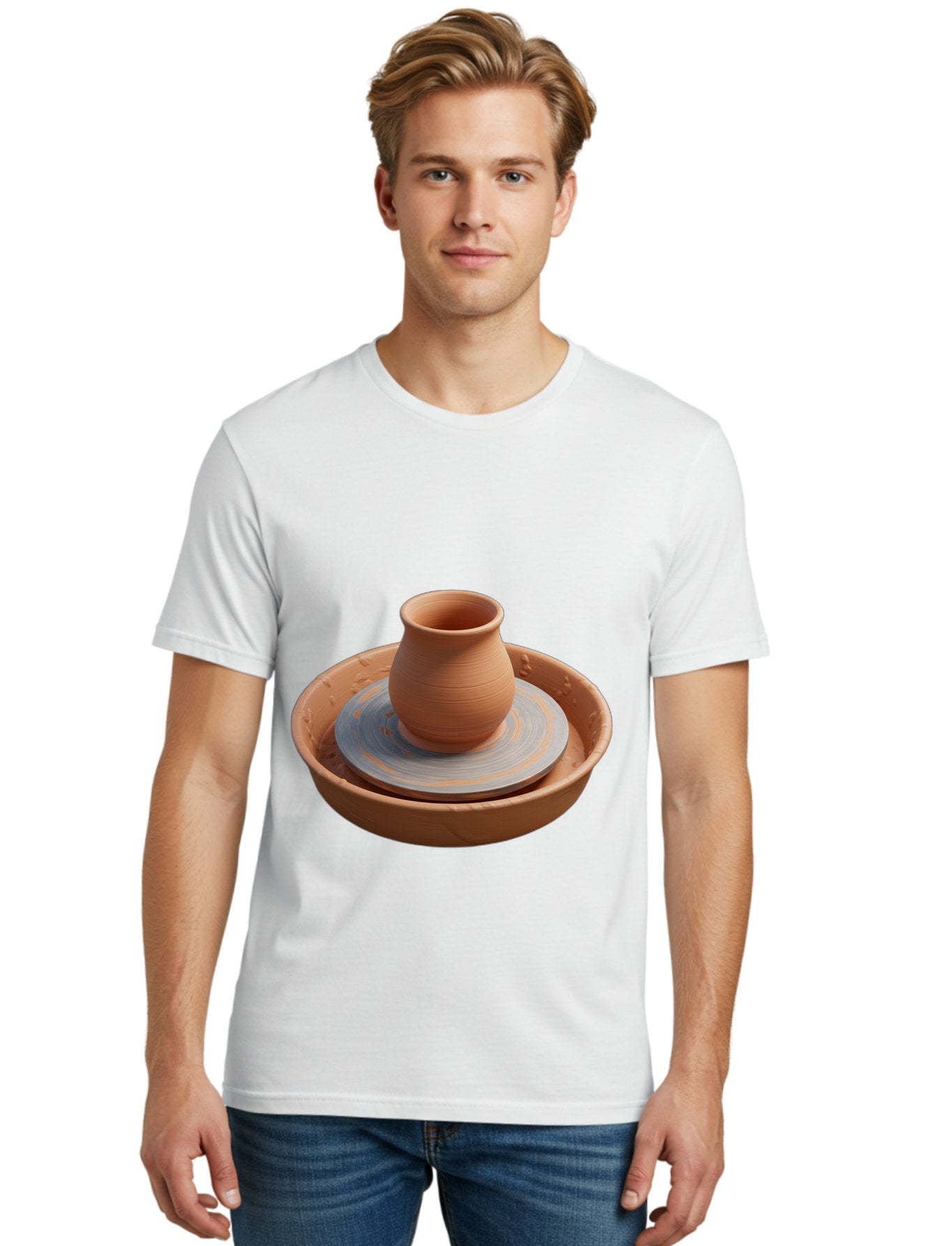 Clay-Pot-On-Pottery-Wheel Men'S Graphic Tee, 100% Cotton, Comfortable Casual Summer Wear, Machine Washable, Pottery Wheel, Clay Pot, Ceramics, Pottery Making, Handmade Crafts, Artisanal Pottery, Terracotta, Pottery Wheel Spinning Baa325 18