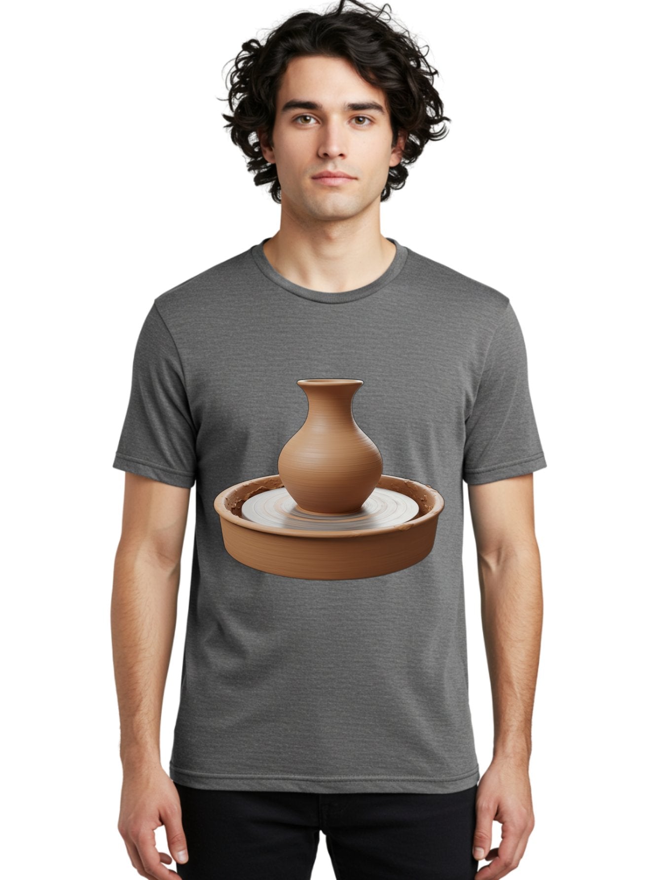 Clay-Vase-On-Pottery-Wheel Men'S Graphic Tee, 100% Cotton, Comfortable Casual Summer Wear, Machine Washable, Pottery Wheel, Clay Vase, Handmade Ceramics, Terra Cotta, Crafting, Artisanal Pottery, Wheel-Thrown Pottery, Ceramic Art, Baa330 16