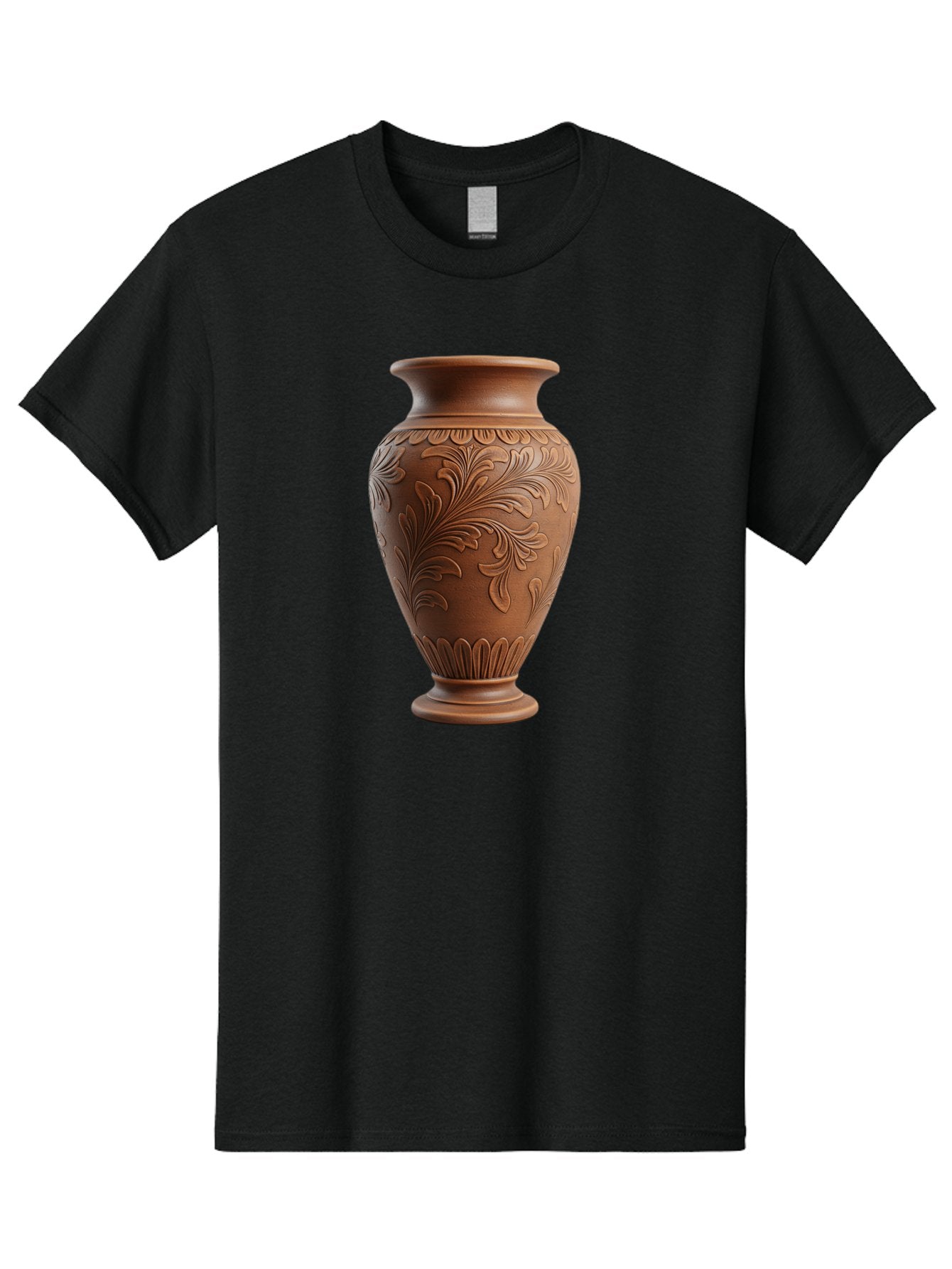 Clay-Vase-With-Floral-Pattern Men'S Graphic Tee, 100% Cotton, Comfortable Casual Summer Wear, Machine Washable, Terracotta Vase, Clay Pottery, Ornate Design, Floral Pattern, Traditional Craftsmanship, Earthy Tones, Vintage Decor, Home Decor, Baa331 11