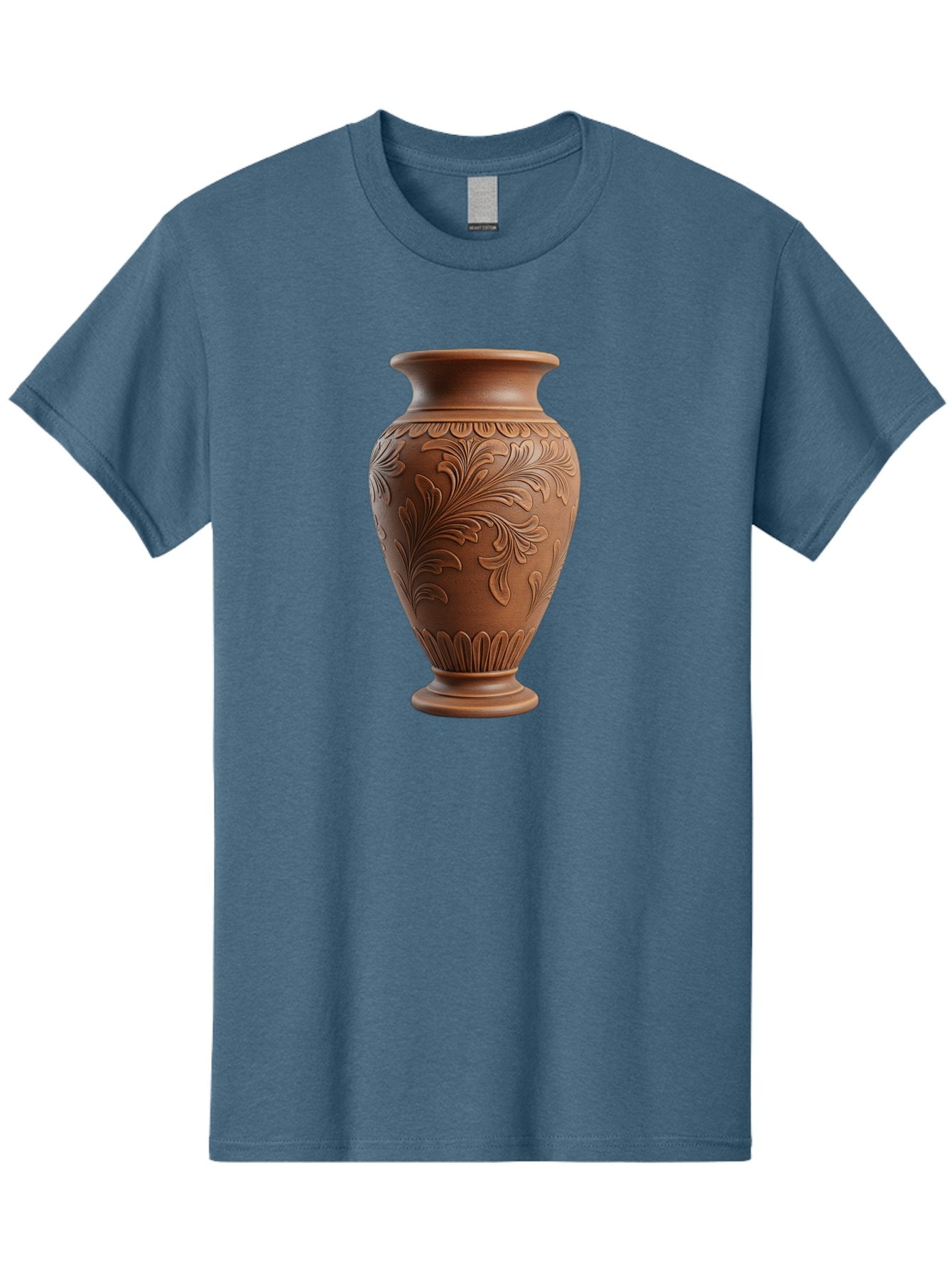Clay-Vase-With-Floral-Pattern Men'S Graphic Tee, 100% Cotton, Comfortable Casual Summer Wear, Machine Washable, Terracotta Vase, Clay Pottery, Ornate Design, Floral Pattern, Traditional Craftsmanship, Earthy Tones, Vintage Decor, Home Decor, Baa331