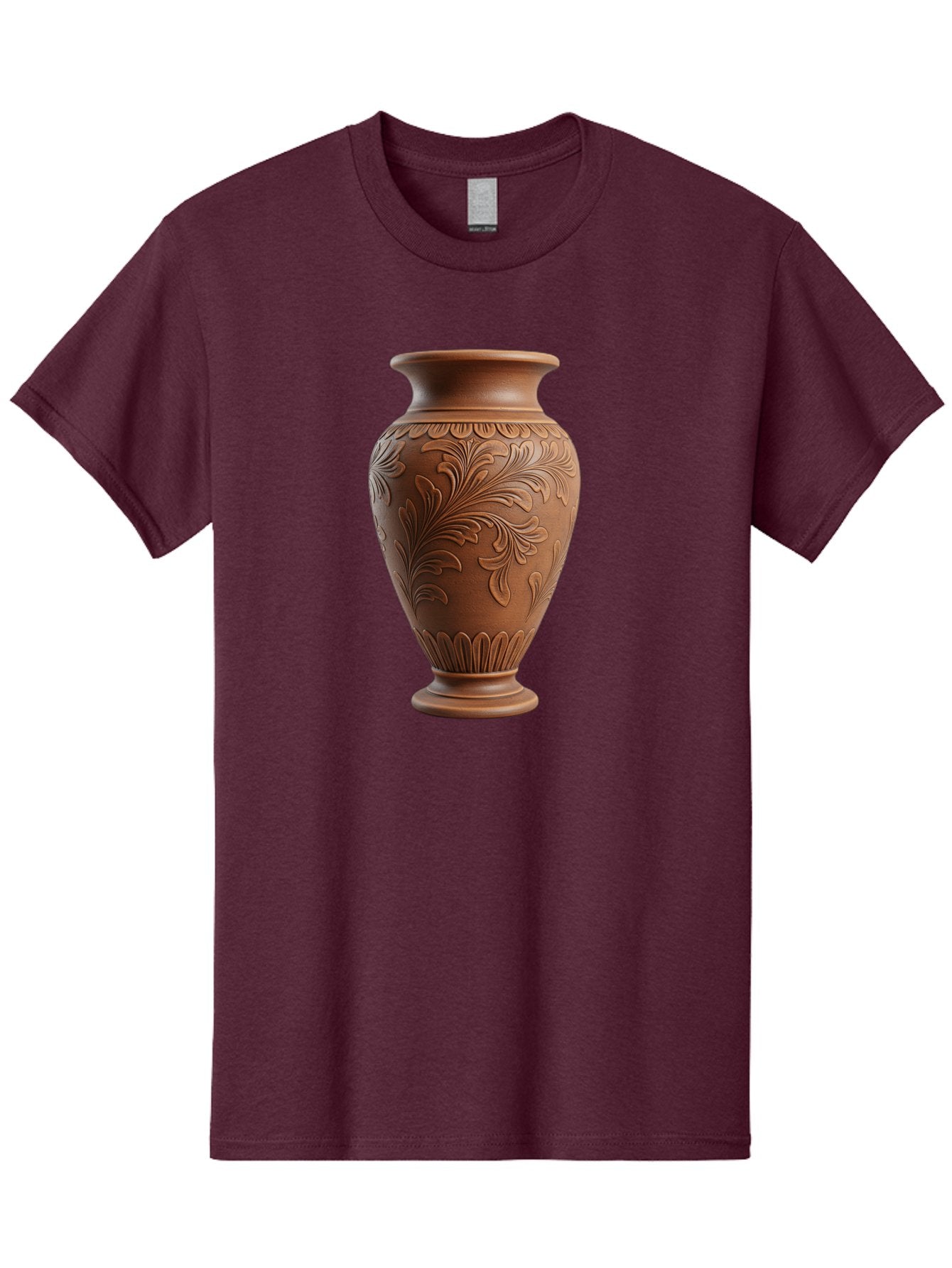 Clay-Vase-With-Floral-Pattern Men'S Graphic Tee, 100% Cotton, Comfortable Casual Summer Wear, Machine Washable, Terracotta Vase, Clay Pottery, Ornate Design, Floral Pattern, Traditional Craftsmanship, Earthy Tones, Vintage Decor, Home Decor, Baa331 15