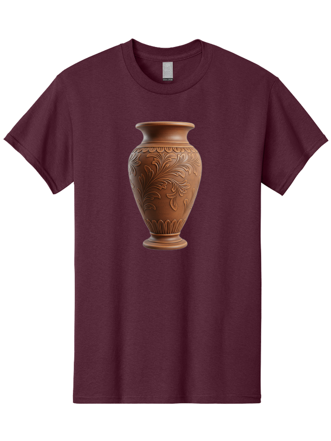 Clay-Vase-With-Floral-Pattern Men'S Graphic Tee, 100% Cotton, Comfortable Casual Summer Wear, Machine Washable, Terracotta Vase, Clay Pottery, Ornate Design, Floral Pattern, Traditional Craftsmanship, Earthy Tones, Vintage Decor, Home Decor, Baa331