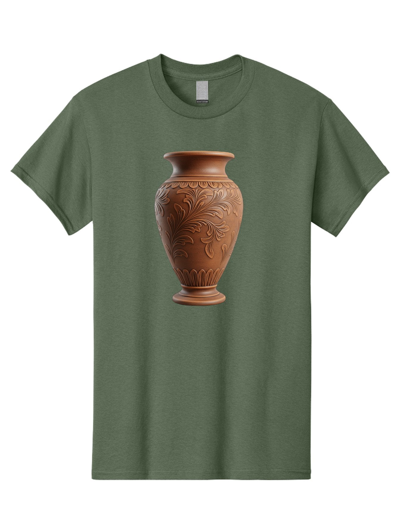 Clay-Vase-With-Floral-Pattern Men'S Graphic Tee, 100% Cotton, Comfortable Casual Summer Wear, Machine Washable, Terracotta Vase, Clay Pottery, Ornate Design, Floral Pattern, Traditional Craftsmanship, Earthy Tones, Vintage Decor, Home Decor, Baa331 6