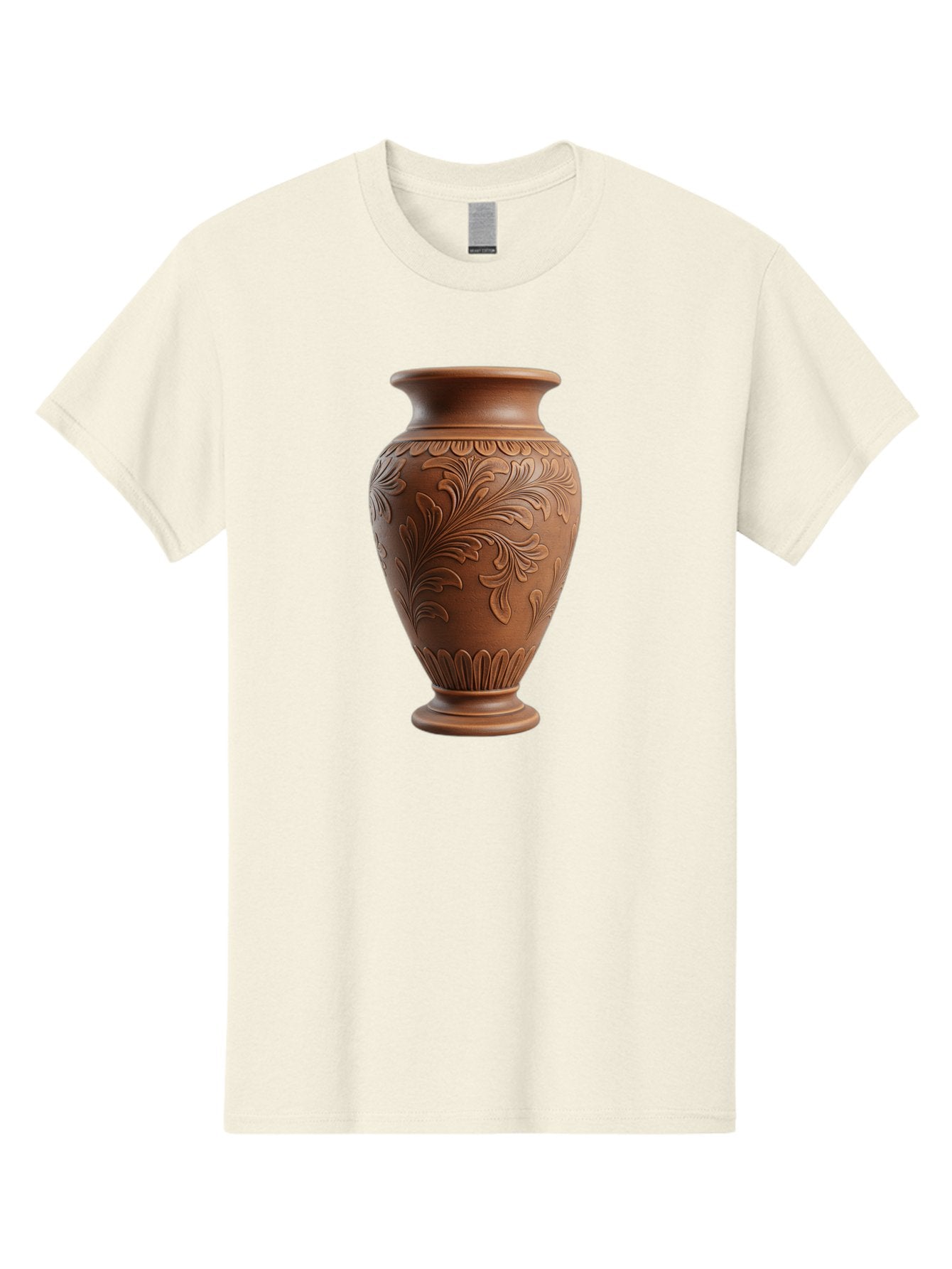 Clay-Vase-With-Floral-Pattern Men'S Graphic Tee, 100% Cotton, Comfortable Casual Summer Wear, Machine Washable, Terracotta Vase, Clay Pottery, Ornate Design, Floral Pattern, Traditional Craftsmanship, Earthy Tones, Vintage Decor, Home Decor, Baa331 14