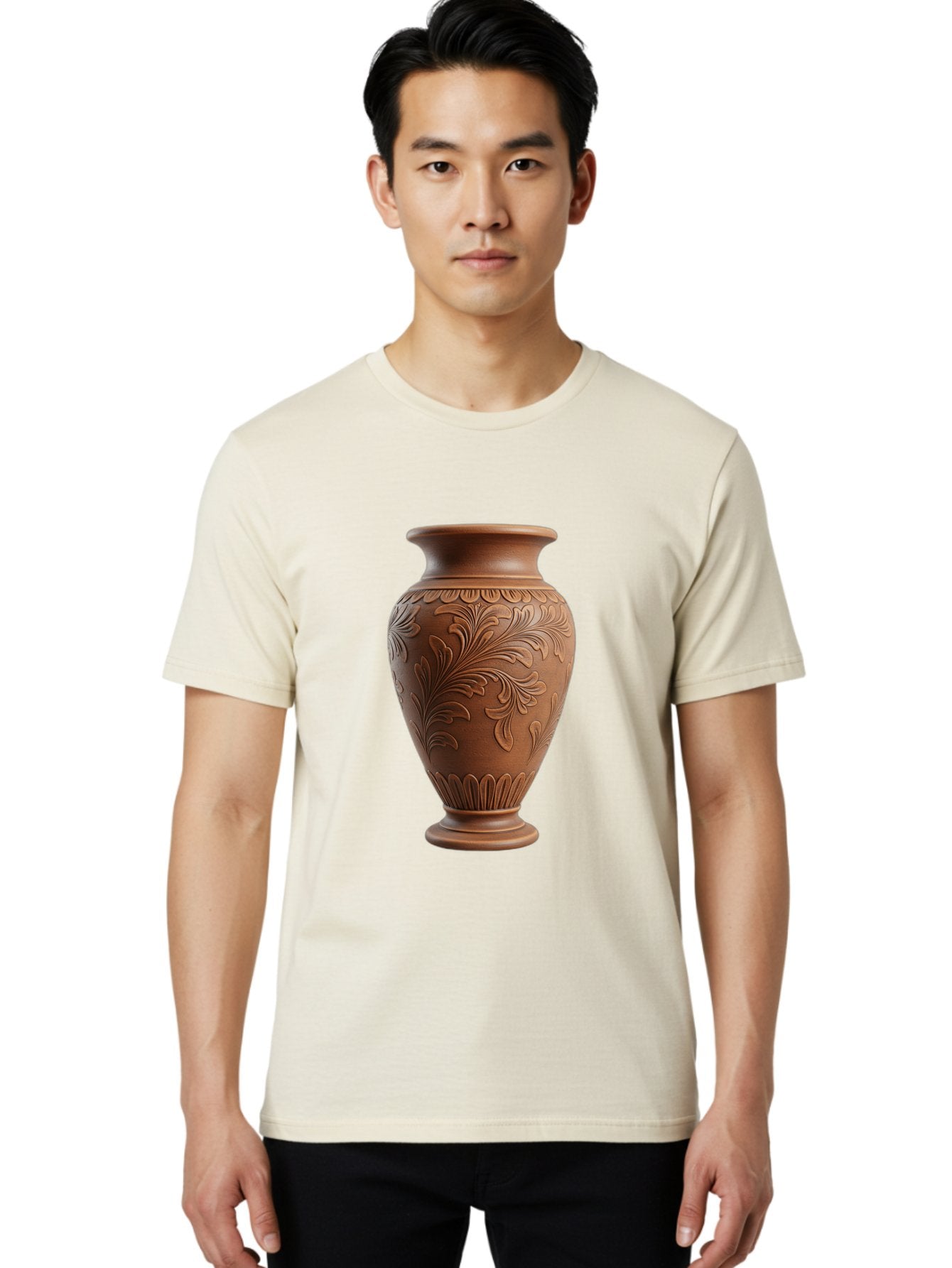Clay-Vase-With-Floral-Pattern Men'S Graphic Tee, 100% Cotton, Comfortable Casual Summer Wear, Machine Washable, Terracotta Vase, Clay Pottery, Ornate Design, Floral Pattern, Traditional Craftsmanship, Earthy Tones, Vintage Decor, Home Decor, Baa331 29