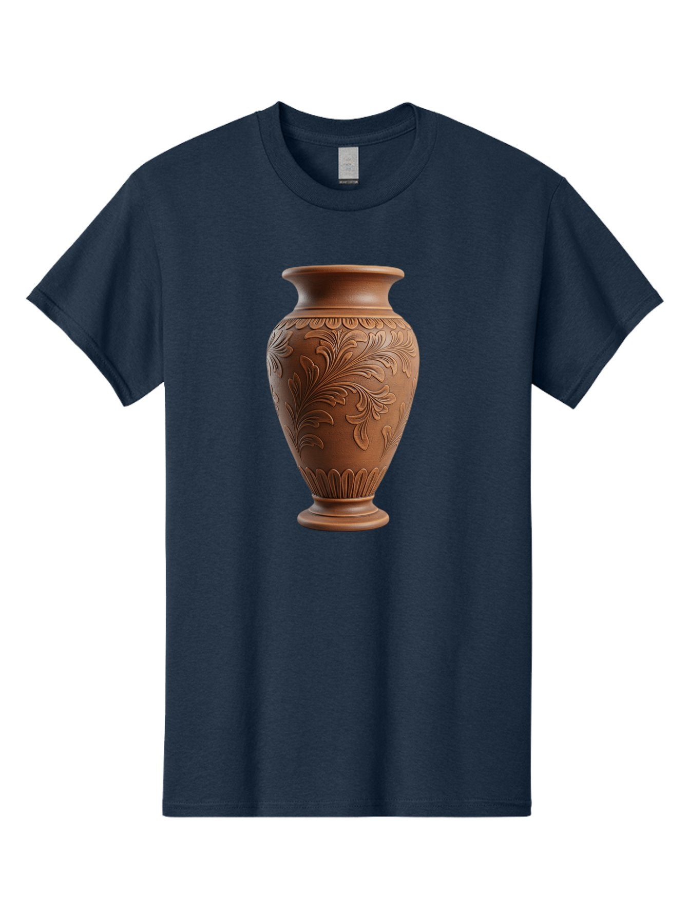 Clay-Vase-With-Floral-Pattern Men'S Graphic Tee, 100% Cotton, Comfortable Casual Summer Wear, Machine Washable, Terracotta Vase, Clay Pottery, Ornate Design, Floral Pattern, Traditional Craftsmanship, Earthy Tones, Vintage Decor, Home Decor, Baa331 3