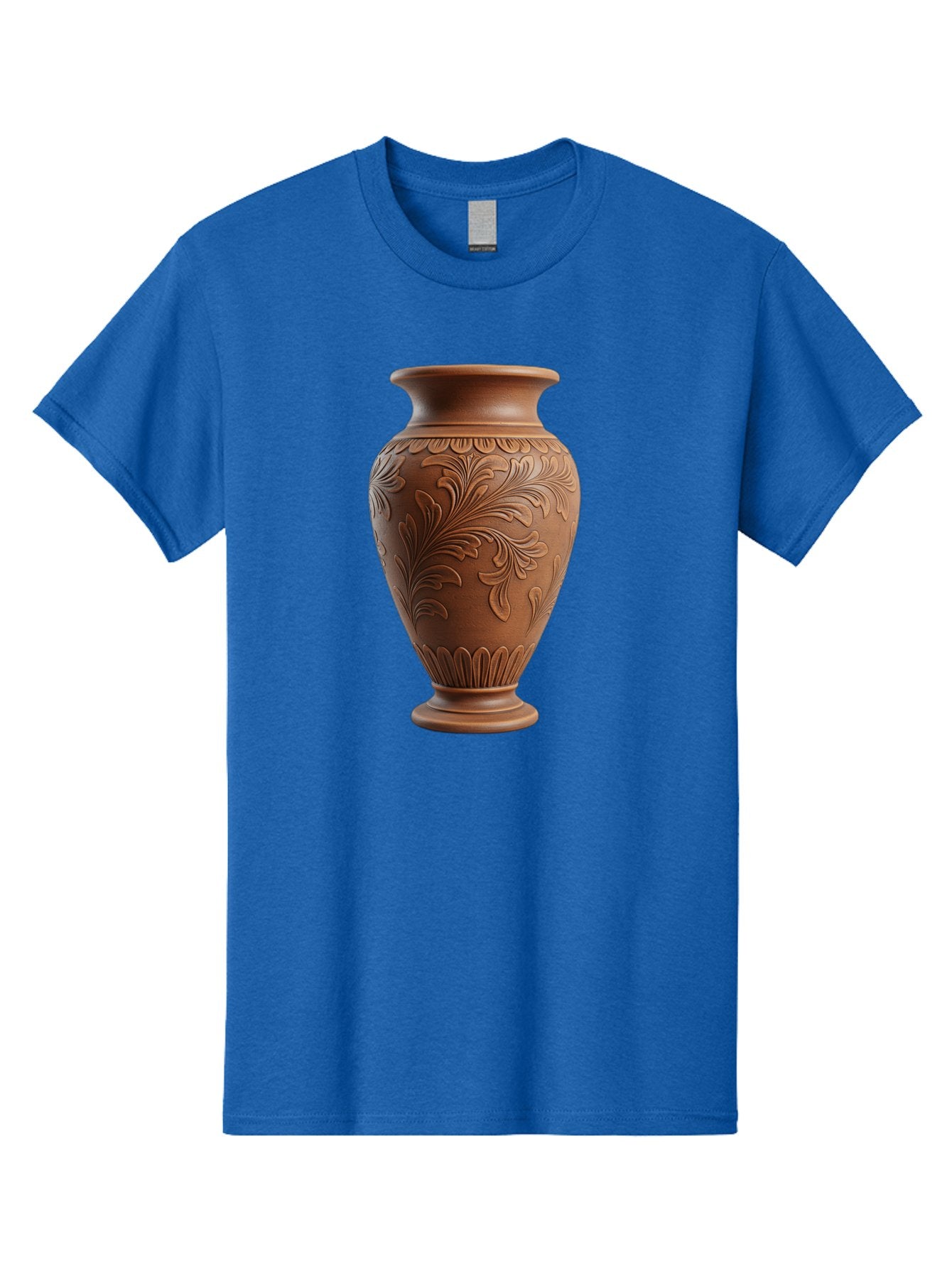 Clay-Vase-With-Floral-Pattern Men'S Graphic Tee, 100% Cotton, Comfortable Casual Summer Wear, Machine Washable, Terracotta Vase, Clay Pottery, Ornate Design, Floral Pattern, Traditional Craftsmanship, Earthy Tones, Vintage Decor, Home Decor, Baa331 13