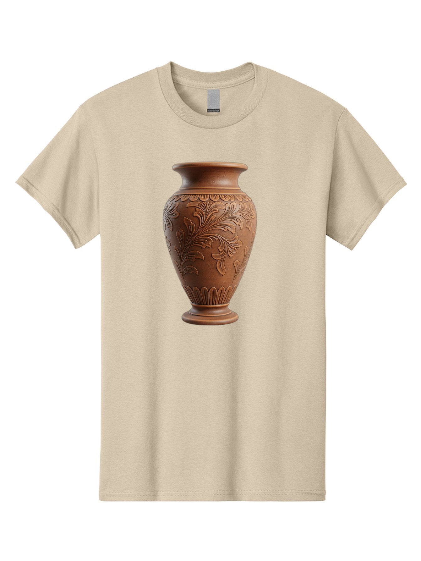 Clay-Vase-With-Floral-Pattern Men'S Graphic Tee, 100% Cotton, Comfortable Casual Summer Wear, Machine Washable, Terracotta Vase, Clay Pottery, Ornate Design, Floral Pattern, Traditional Craftsmanship, Earthy Tones, Vintage Decor, Home Decor, Baa331 7