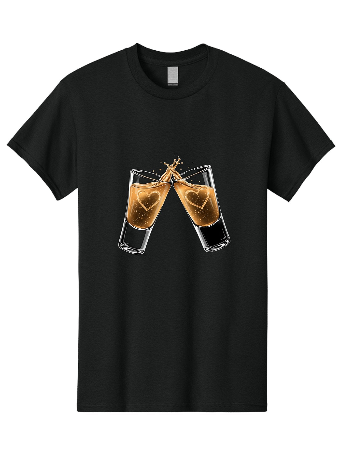Clinking-Liquor-Glasses Men'S Graphic Tee, 100% Cotton, Comfortable Casual Summer Wear, Machine Washable, Two Shot Glasses, Cheers, Toast, Celebratory Drink, Love, Heart Shape, Whiskey, Cocktail, Party, Celebration, Festive Atmosphere Baa332 6