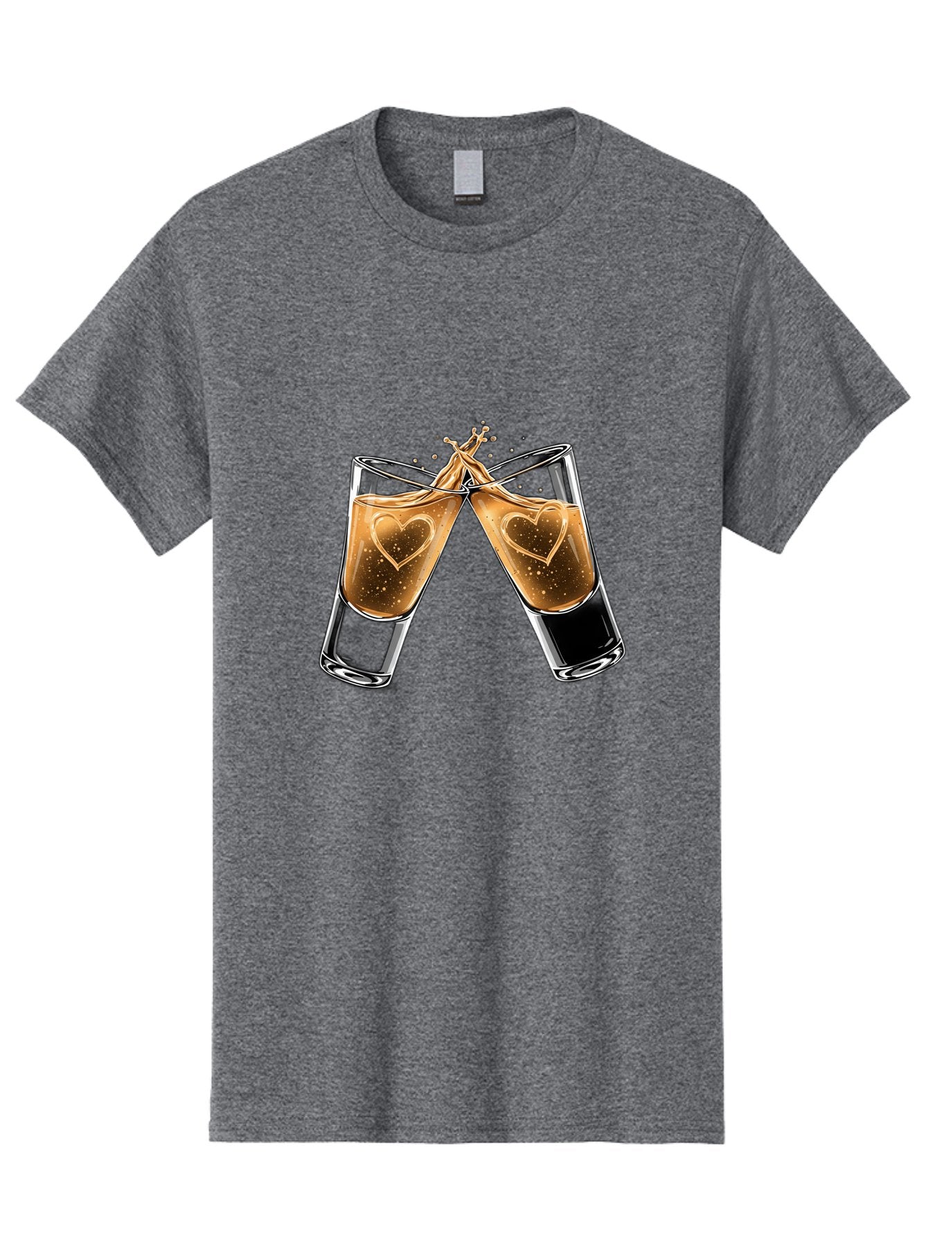 Clinking-Liquor-Glasses Men'S Graphic Tee, 100% Cotton, Comfortable Casual Summer Wear, Machine Washable, Two Shot Glasses, Cheers, Toast, Celebratory Drink, Love, Heart Shape, Whiskey, Cocktail, Party, Celebration, Festive Atmosphere Baa332 9
