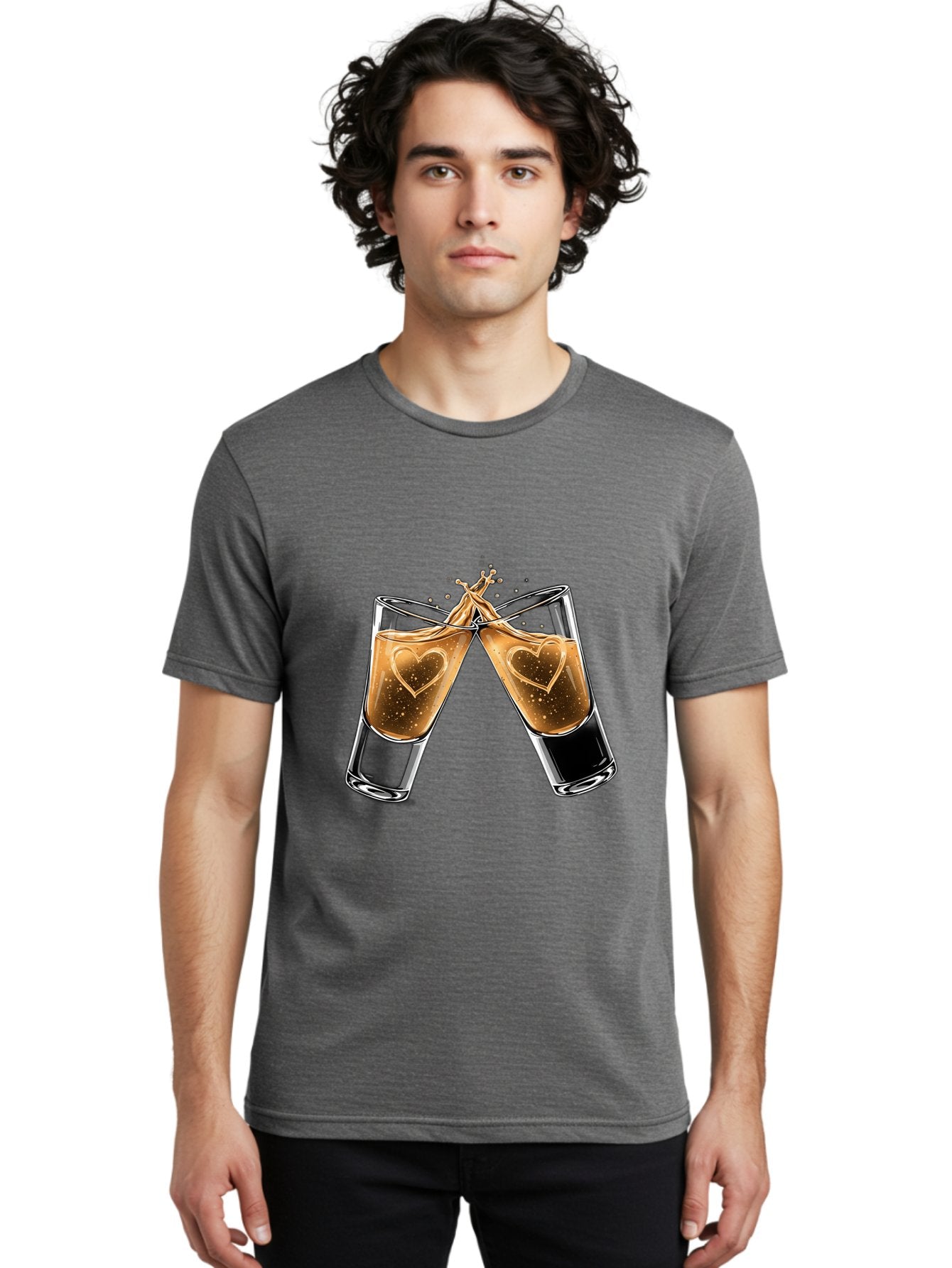 Clinking-Liquor-Glasses Men'S Graphic Tee, 100% Cotton, Comfortable Casual Summer Wear, Machine Washable, Two Shot Glasses, Cheers, Toast, Celebratory Drink, Love, Heart Shape, Whiskey, Cocktail, Party, Celebration, Festive Atmosphere Baa332 26