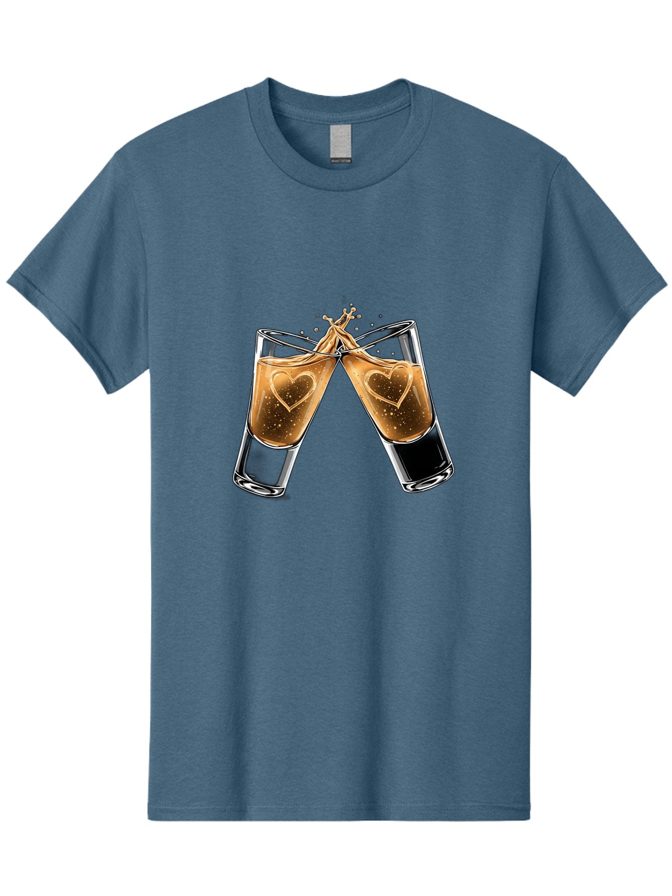 Clinking-Liquor-Glasses Men'S Graphic Tee, 100% Cotton, Comfortable Casual Summer Wear, Machine Washable, Two Shot Glasses, Cheers, Toast, Celebratory Drink, Love, Heart Shape, Whiskey, Cocktail, Party, Celebration, Festive Atmosphere Baa332