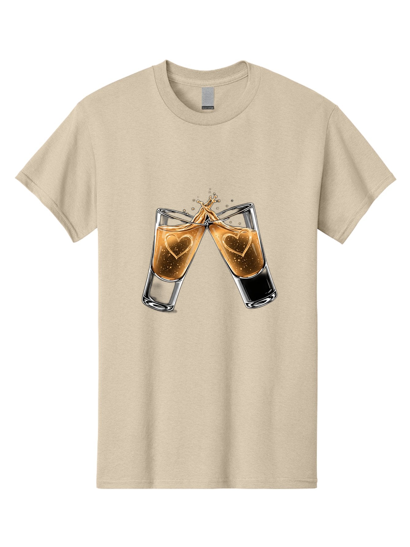 Clinking-Liquor-Glasses Men'S Graphic Tee, 100% Cotton, Comfortable Casual Summer Wear, Machine Washable, Two Shot Glasses, Cheers, Toast, Celebratory Drink, Love, Heart Shape, Whiskey, Cocktail, Party, Celebration, Festive Atmosphere Baa332 7