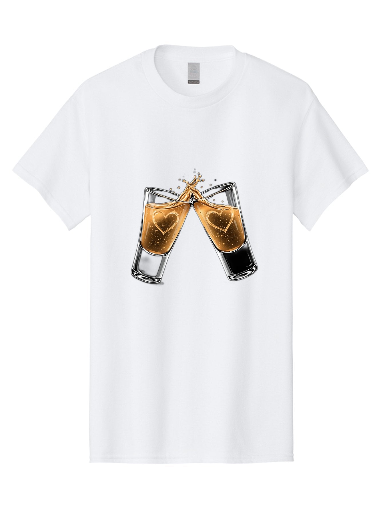 Clinking-Liquor-Glasses Men'S Graphic Tee, 100% Cotton, Comfortable Casual Summer Wear, Machine Washable, Two Shot Glasses, Cheers, Toast, Celebratory Drink, Love, Heart Shape, Whiskey, Cocktail, Party, Celebration, Festive Atmosphere Baa332 4