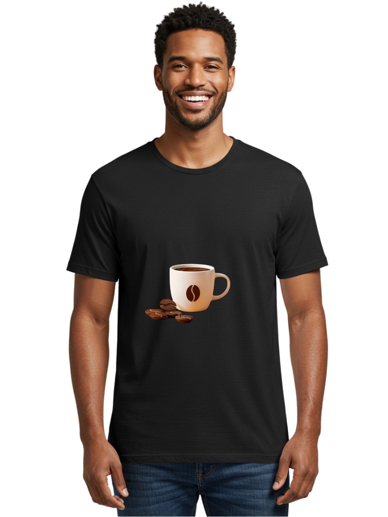 Coffee-Bean-Mug Men'S Graphic Tee, 100% Cotton, Comfortable Casual Summer Wear, Machine Washable, Coffee Mug, Coffee Beans, Dark Brown Coffee, Morning Coffee, Coffee Break, Coffee Time, Coffee Symbol, Coffee Design Baa335 18