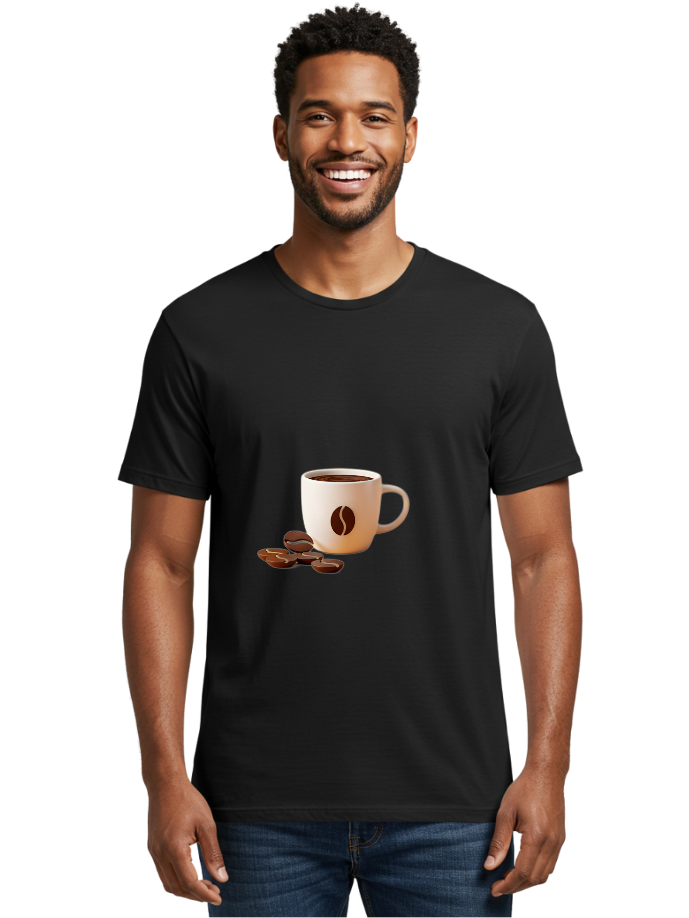 Coffee-Bean-Mug Men'S Graphic Tee, 100% Cotton, Comfortable Casual Summer Wear, Machine Washable, Coffee Mug, Coffee Beans, Dark Brown Coffee, Morning Coffee, Coffee Break, Coffee Time, Coffee Symbol, Coffee Design Baa335 24