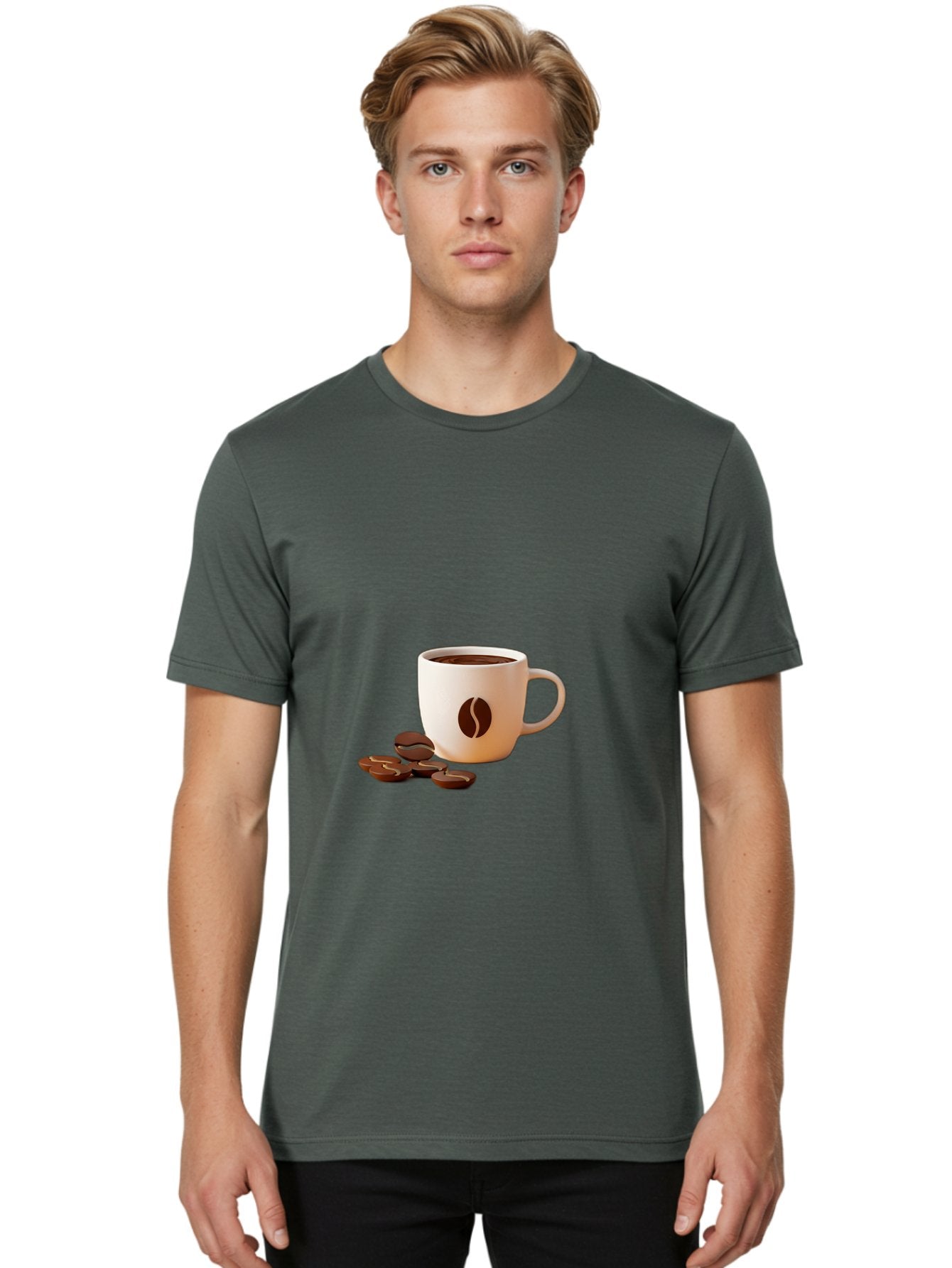 Coffee-Bean-Mug Men'S Graphic Tee, 100% Cotton, Comfortable Casual Summer Wear, Machine Washable, Coffee Mug, Coffee Beans, Dark Brown Coffee, Morning Coffee, Coffee Break, Coffee Time, Coffee Symbol, Coffee Design Baa335 21
