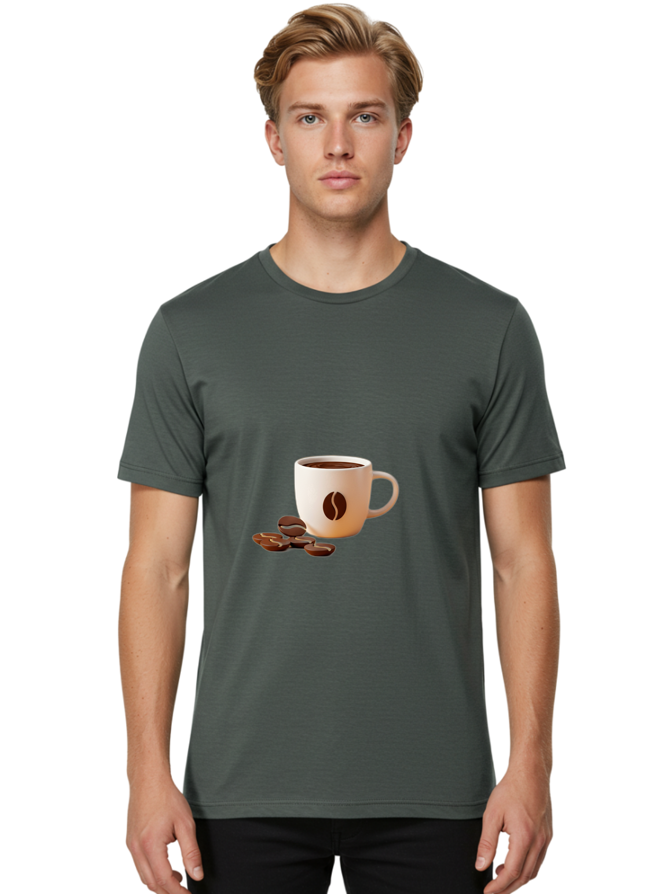 Coffee-Bean-Mug Men'S Graphic Tee, 100% Cotton, Comfortable Casual Summer Wear, Machine Washable, Coffee Mug, Coffee Beans, Dark Brown Coffee, Morning Coffee, Coffee Break, Coffee Time, Coffee Symbol, Coffee Design Baa335 20