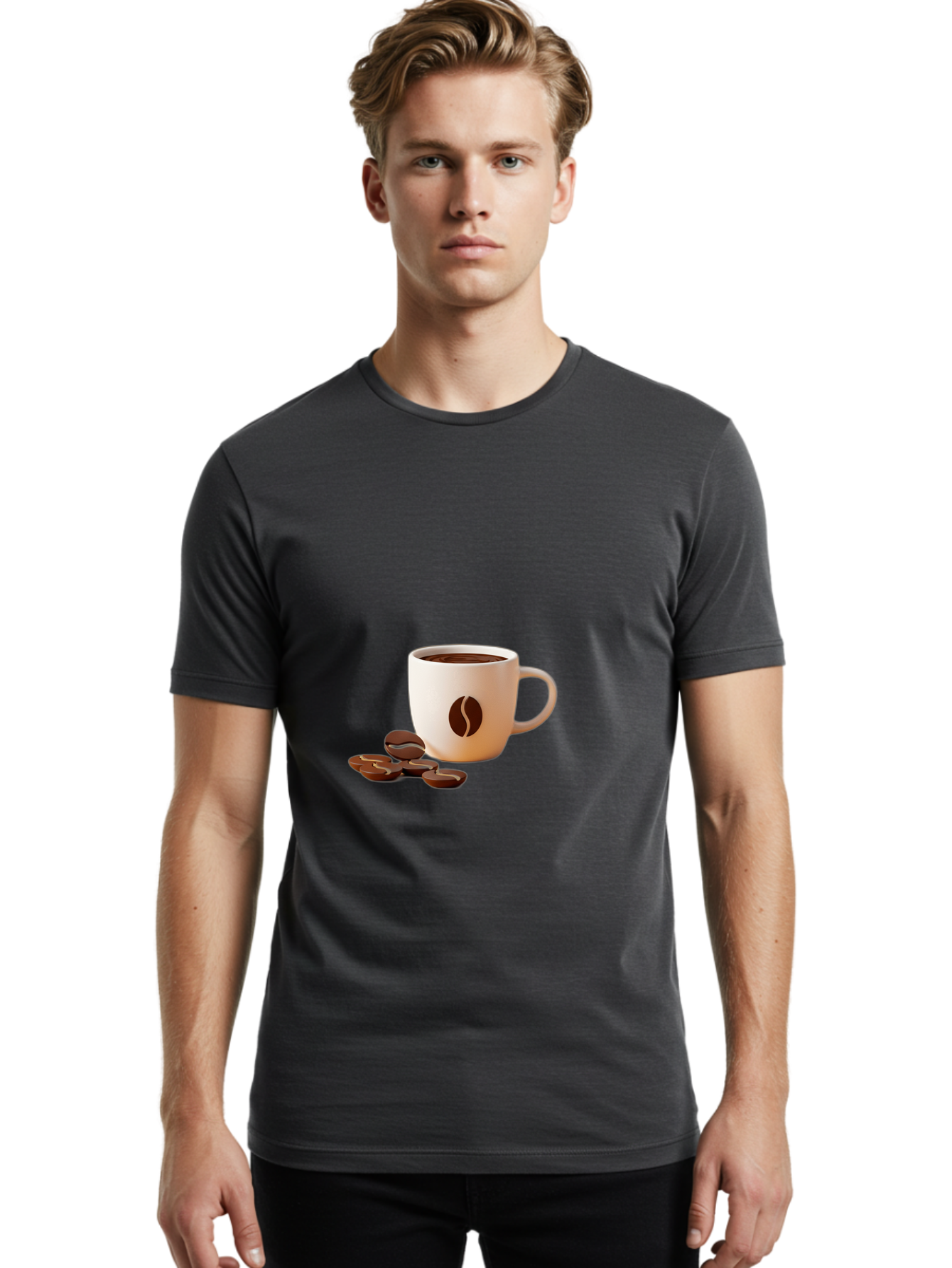 Coffee-Bean-Mug Men'S Graphic Tee, 100% Cotton, Comfortable Casual Summer Wear, Machine Washable, Coffee Mug, Coffee Beans, Dark Brown Coffee, Morning Coffee, Coffee Break, Coffee Time, Coffee Symbol, Coffee Design Baa335 8