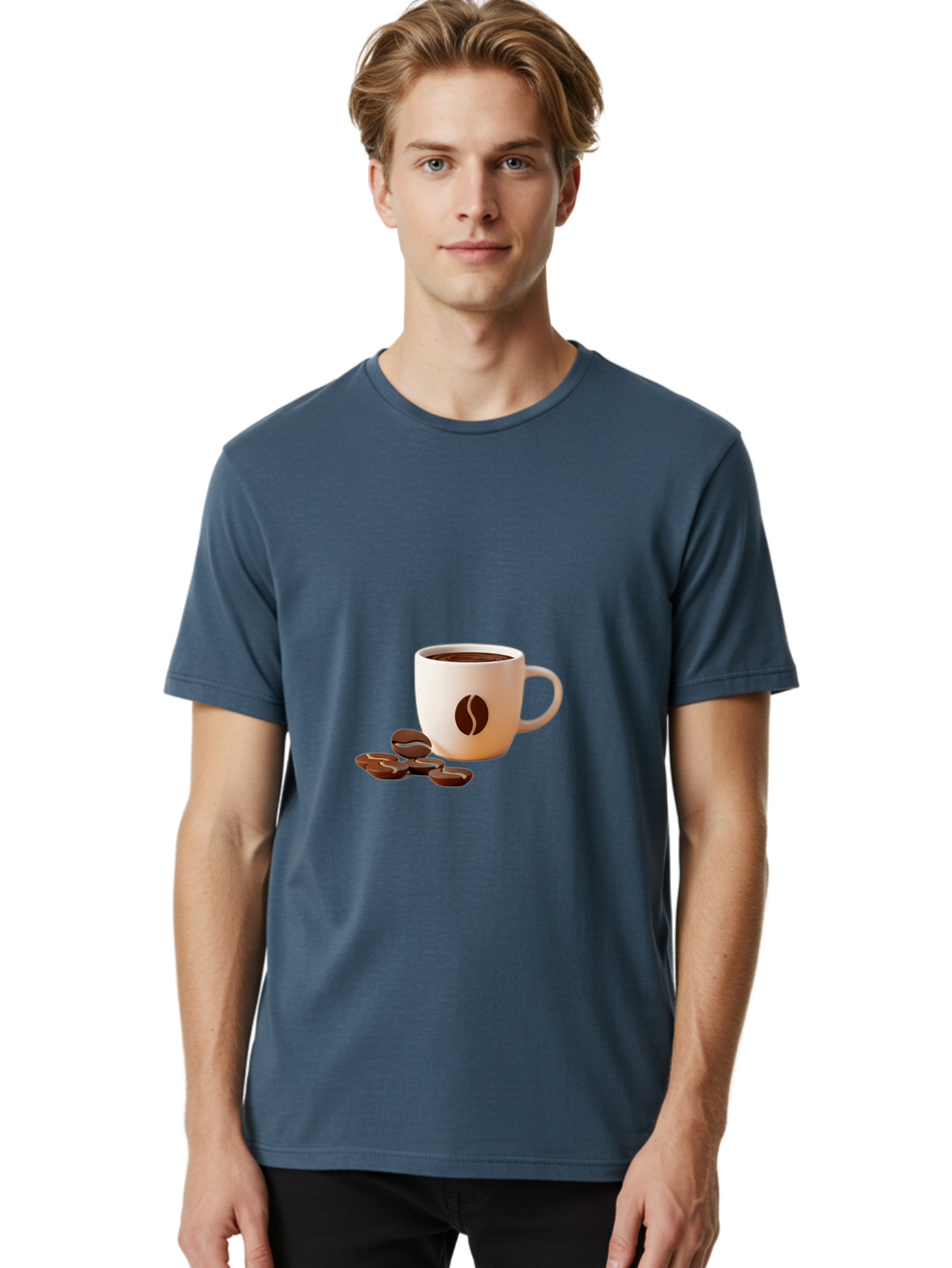 Coffee-Bean-Mug Men'S Graphic Tee, 100% Cotton, Comfortable Casual Summer Wear, Machine Washable, Coffee Mug, Coffee Beans, Dark Brown Coffee, Morning Coffee, Coffee Break, Coffee Time, Coffee Symbol, Coffee Design Baa335 6