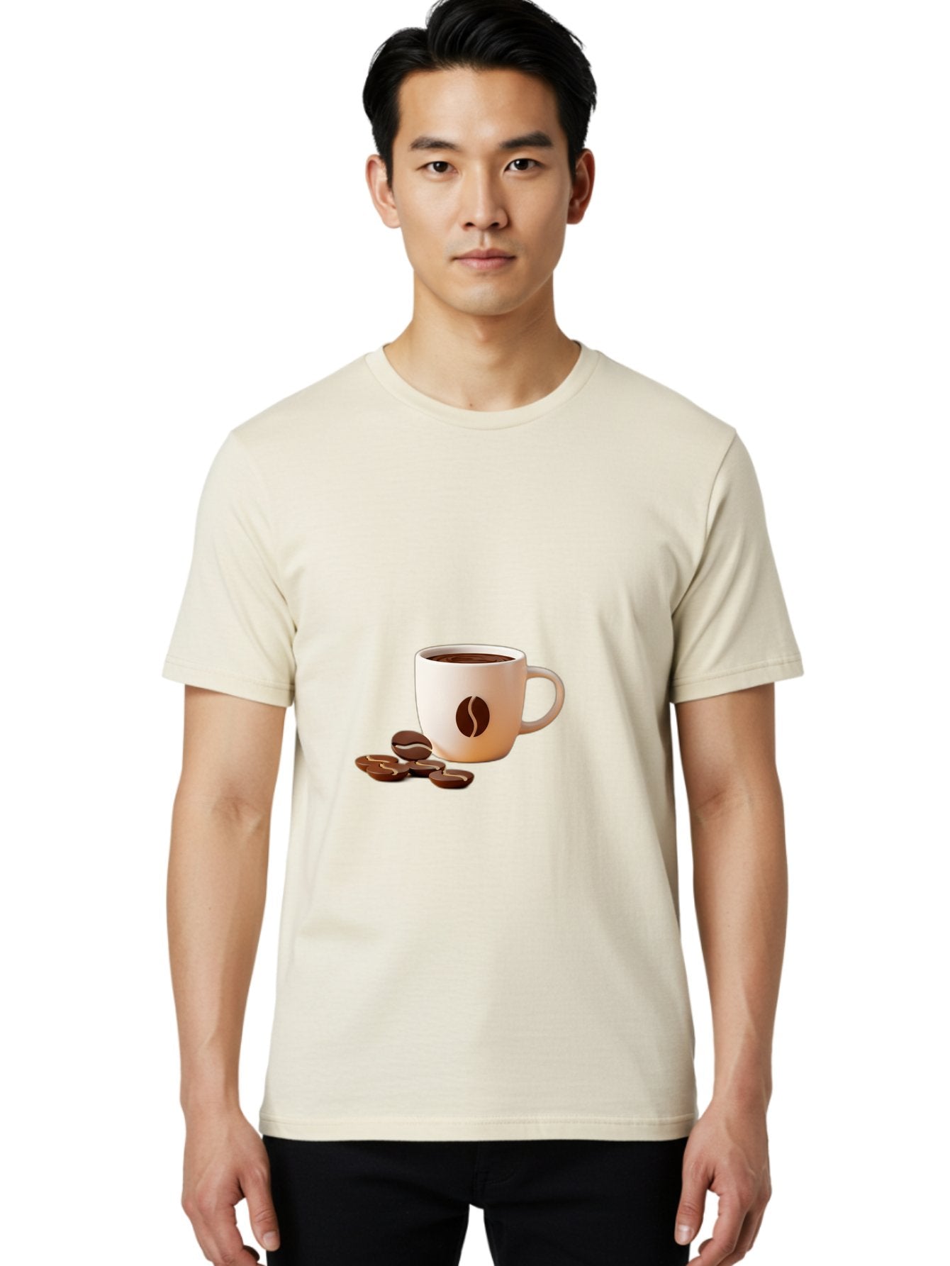 Coffee-Bean-Mug Men'S Graphic Tee, 100% Cotton, Comfortable Casual Summer Wear, Machine Washable, Coffee Mug, Coffee Beans, Dark Brown Coffee, Morning Coffee, Coffee Break, Coffee Time, Coffee Symbol, Coffee Design Baa335 29