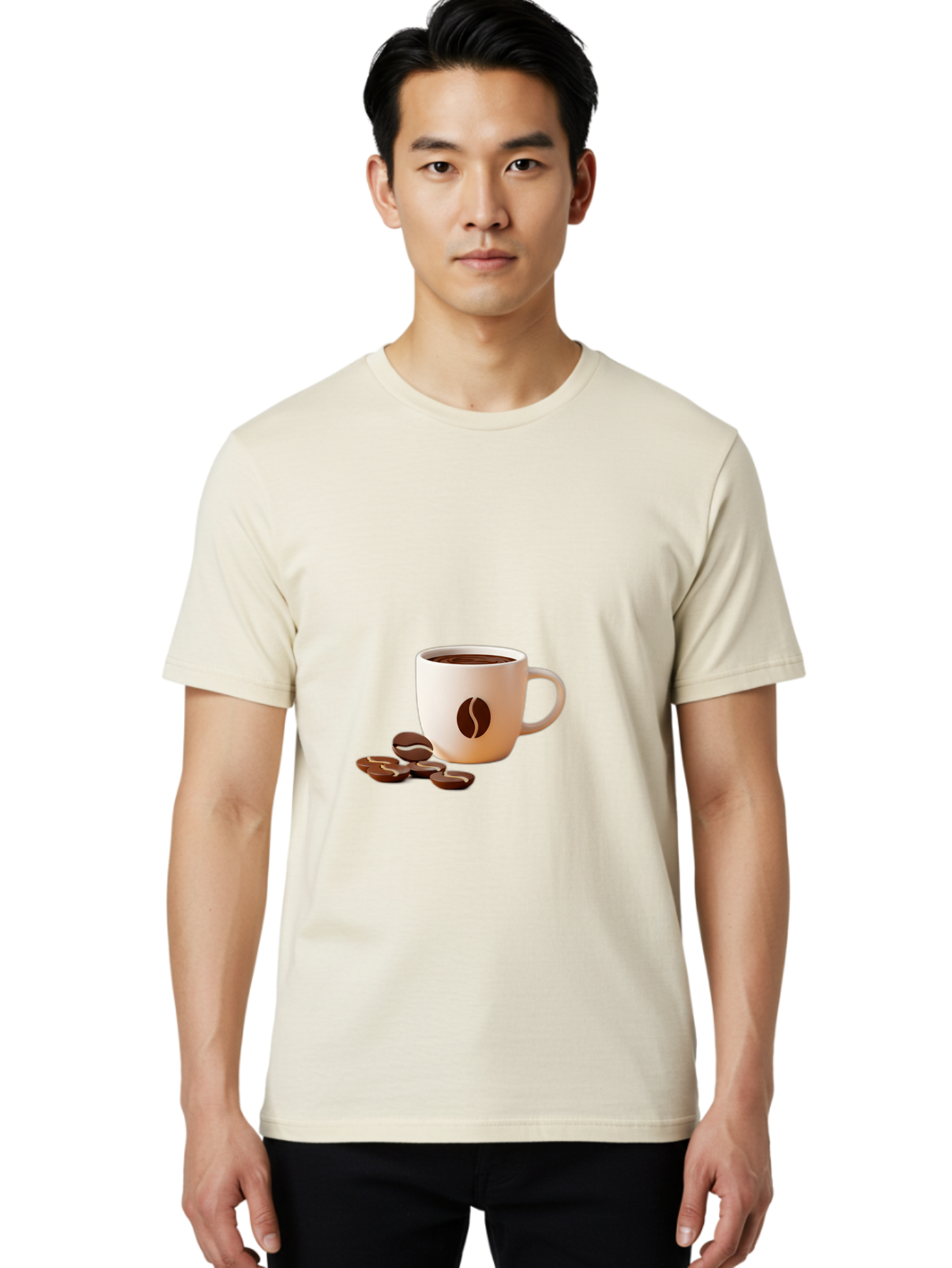 Coffee-Bean-Mug Men'S Graphic Tee, 100% Cotton, Comfortable Casual Summer Wear, Machine Washable, Coffee Mug, Coffee Beans, Dark Brown Coffee, Morning Coffee, Coffee Break, Coffee Time, Coffee Symbol, Coffee Design Baa335 4