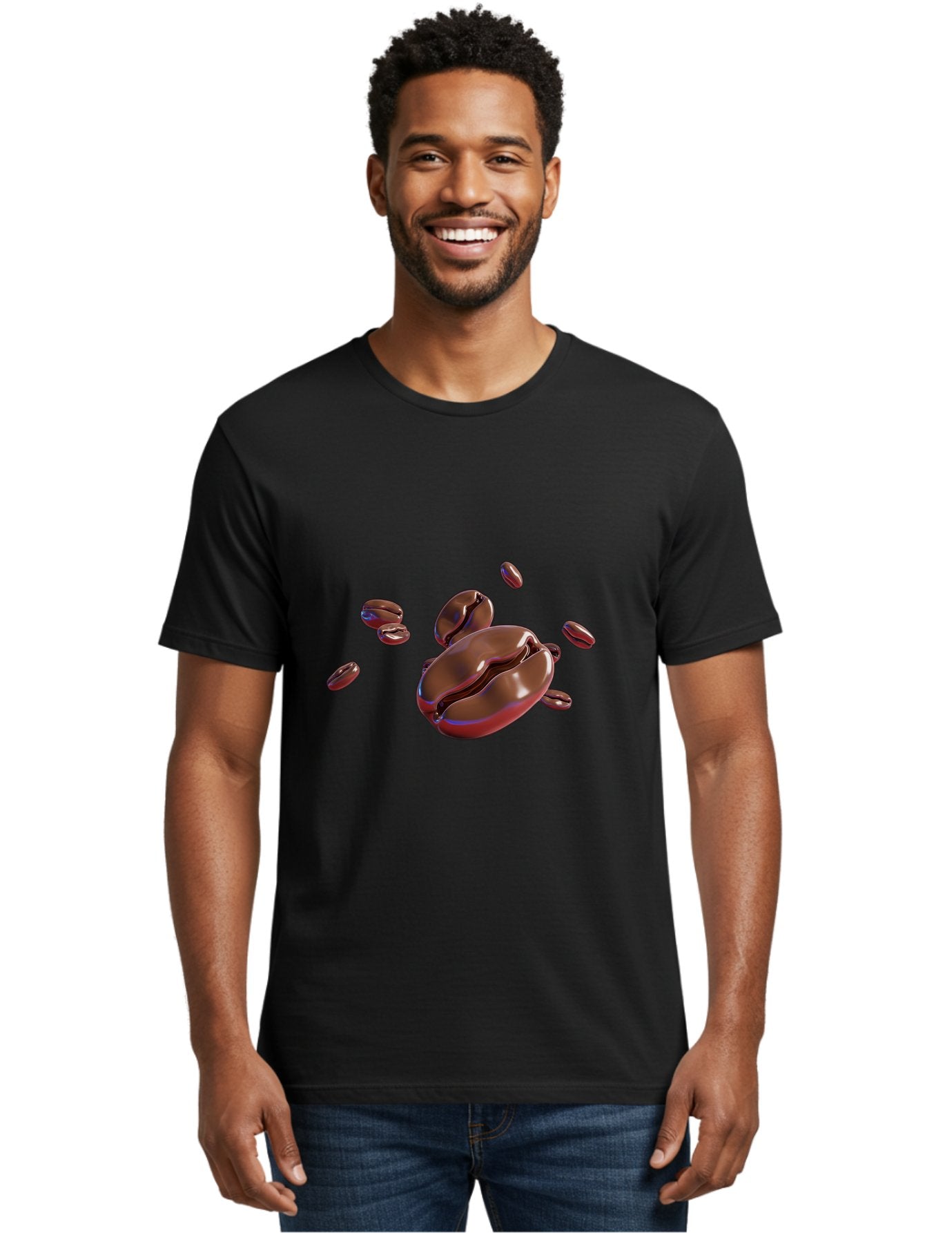 Coffee-Beans-1 Men'S Graphic Tee, 100% Cotton, Comfortable Casual Summer Wear, Machine Washable, Roasted Coffee Beans, Dark Brown, Shiny, Scattered, Coffee Break, Morning Pick-Me-Up, Caffeinated, Energy Boost Baa336 23