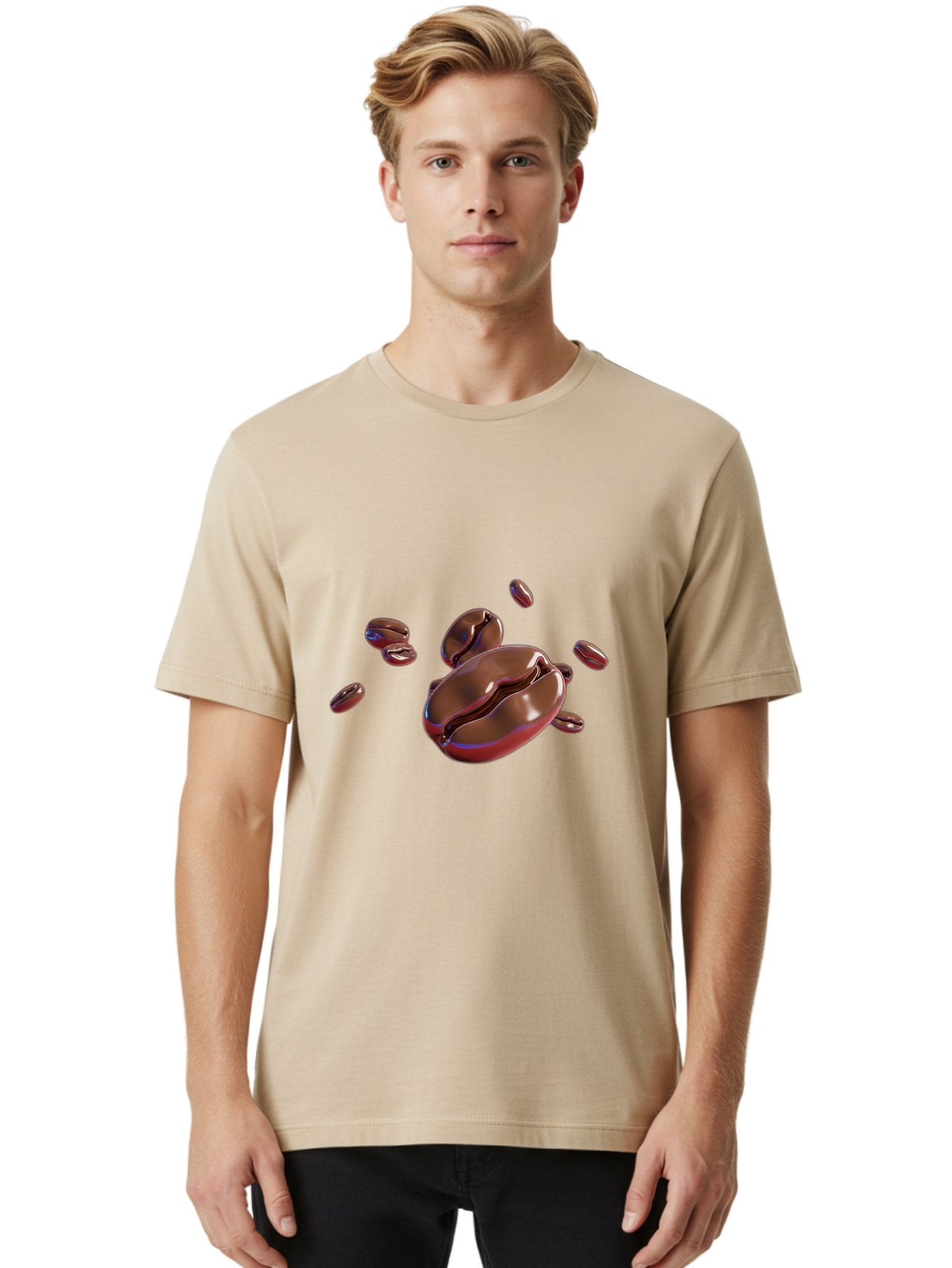 Coffee-Beans-1 Men'S Graphic Tee, 100% Cotton, Comfortable Casual Summer Wear, Machine Washable, Roasted Coffee Beans, Dark Brown, Shiny, Scattered, Coffee Break, Morning Pick-Me-Up, Caffeinated, Energy Boost Baa336 17