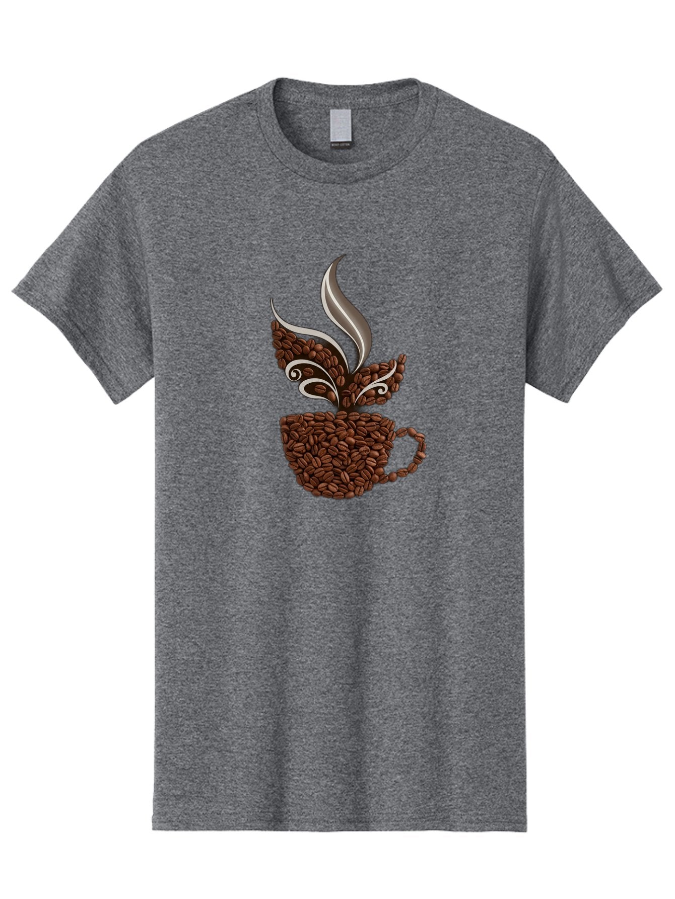 Coffee-Beans-Cup Men'S Graphic Tee, 100% Cotton, Comfortable Casual Summer Wear, Machine Washable, Coffee Beans, Coffee Cup, Brewing Coffee, Warm Beverage, Morning Pick-Me-Up, Coffee Break, Coffee Lover, Coffee Art, Steaming Hot Baa338