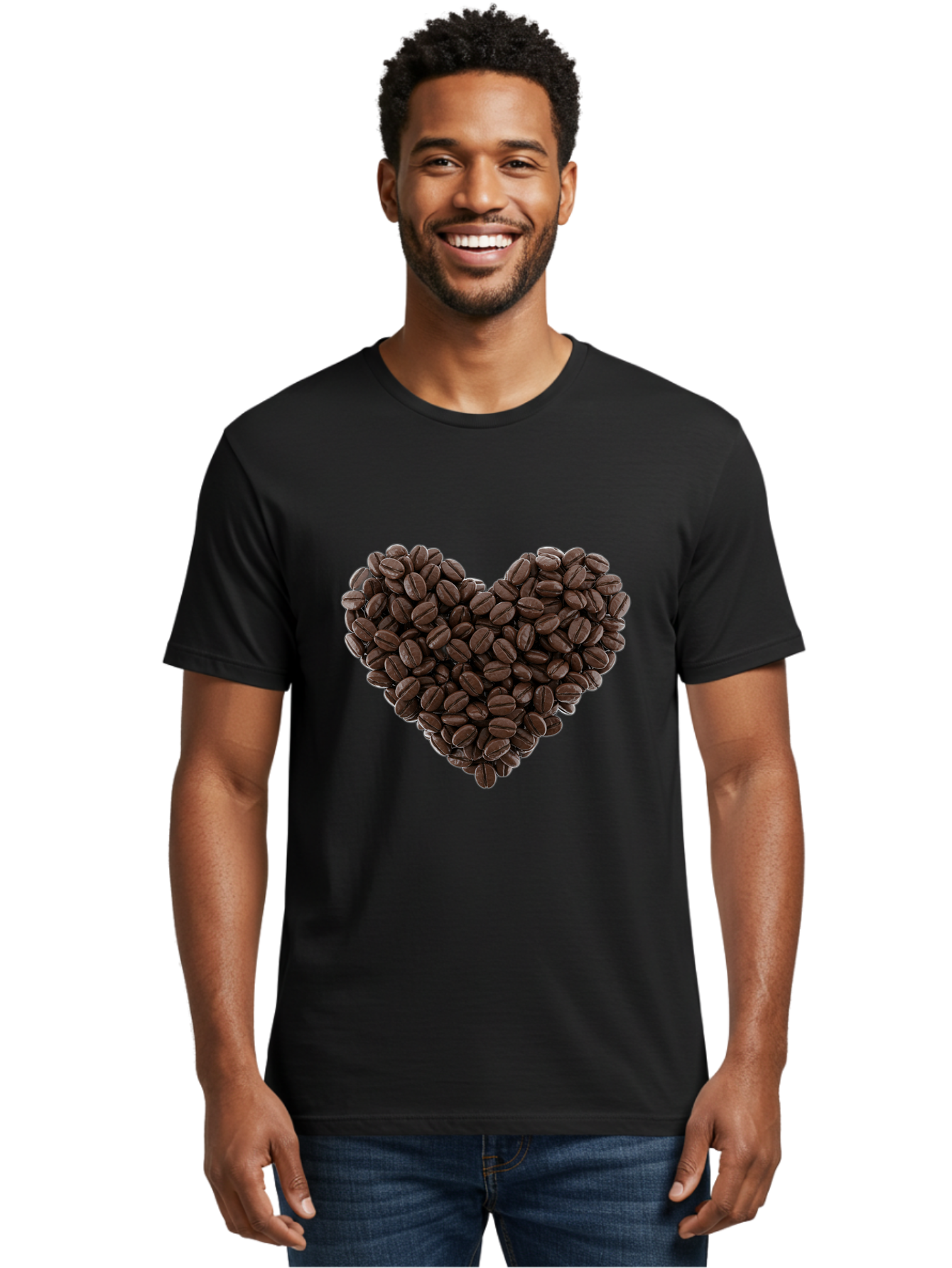 Coffee-Beans-Heart Men'S Graphic Tee, 100% Cotton, Comfortable Casual Summer Wear, Machine Washable, Coffee Beans, Heart Shape, Roasted Coffee, Coffee Lovers, Coffee Obsession, Rich Aroma, Dark Brown Color, Creative Design, Unique Art Baa339 8