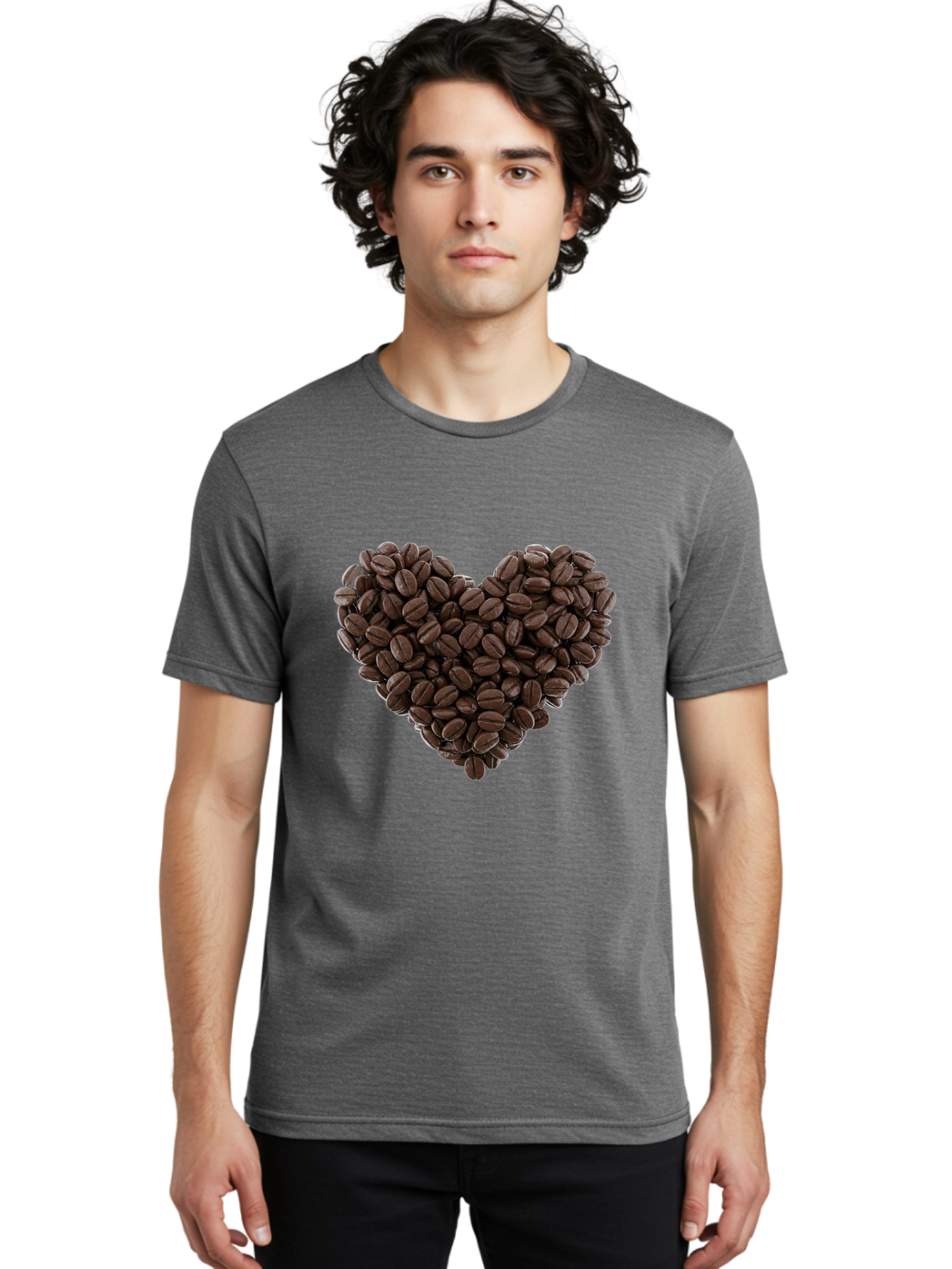 Coffee-Beans-Heart Men'S Graphic Tee, 100% Cotton, Comfortable Casual Summer Wear, Machine Washable, Coffee Beans, Heart Shape, Roasted Coffee, Coffee Lovers, Coffee Obsession, Rich Aroma, Dark Brown Color, Creative Design, Unique Art Baa339 14
