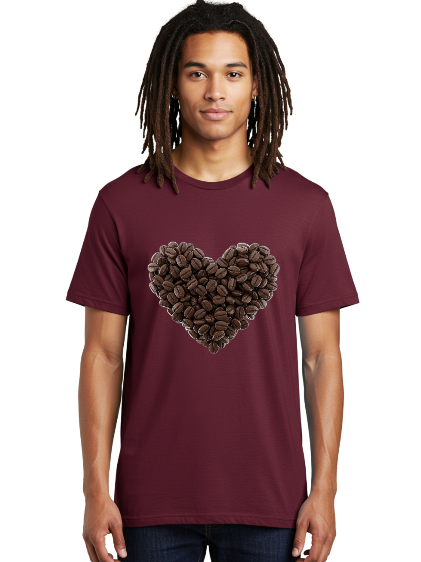 Coffee-Beans-Heart Men'S Graphic Tee, 100% Cotton, Comfortable Casual Summer Wear, Machine Washable, Coffee Beans, Heart Shape, Roasted Coffee, Coffee Lovers, Coffee Obsession, Rich Aroma, Dark Brown Color, Creative Design, Unique Art Baa339 12