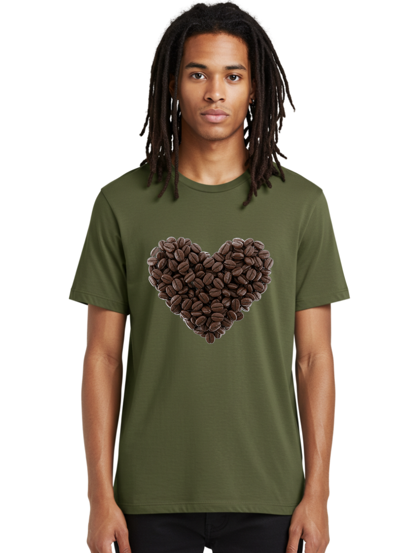 Coffee-Beans-Heart Men'S Graphic Tee, 100% Cotton, Comfortable Casual Summer Wear, Machine Washable, Coffee Beans, Heart Shape, Roasted Coffee, Coffee Lovers, Coffee Obsession, Rich Aroma, Dark Brown Color, Creative Design, Unique Art Baa339 10