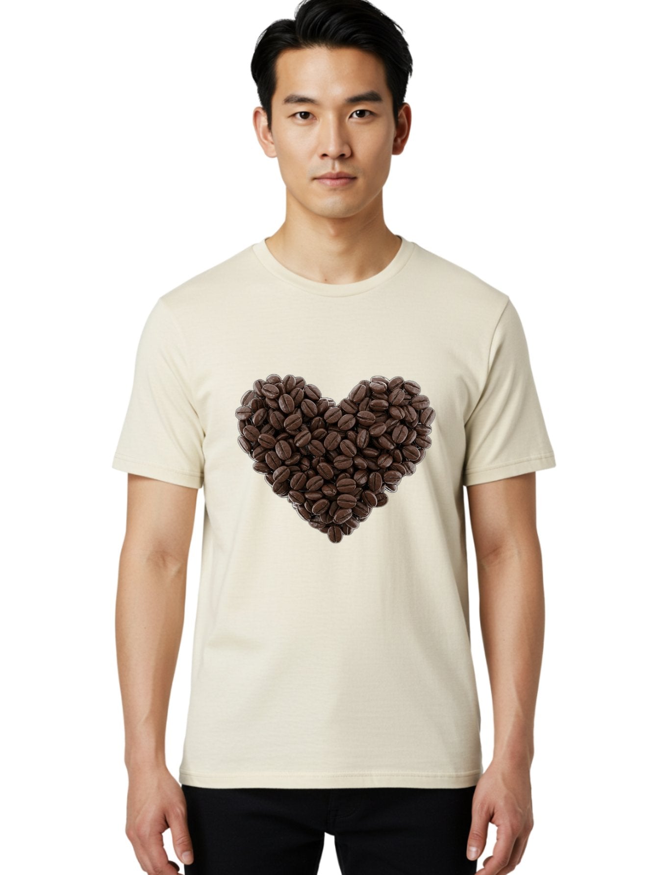 Coffee-Beans-Heart Men'S Graphic Tee, 100% Cotton, Comfortable Casual Summer Wear, Machine Washable, Coffee Beans, Heart Shape, Roasted Coffee, Coffee Lovers, Coffee Obsession, Rich Aroma, Dark Brown Color, Creative Design, Unique Art Baa339 16
