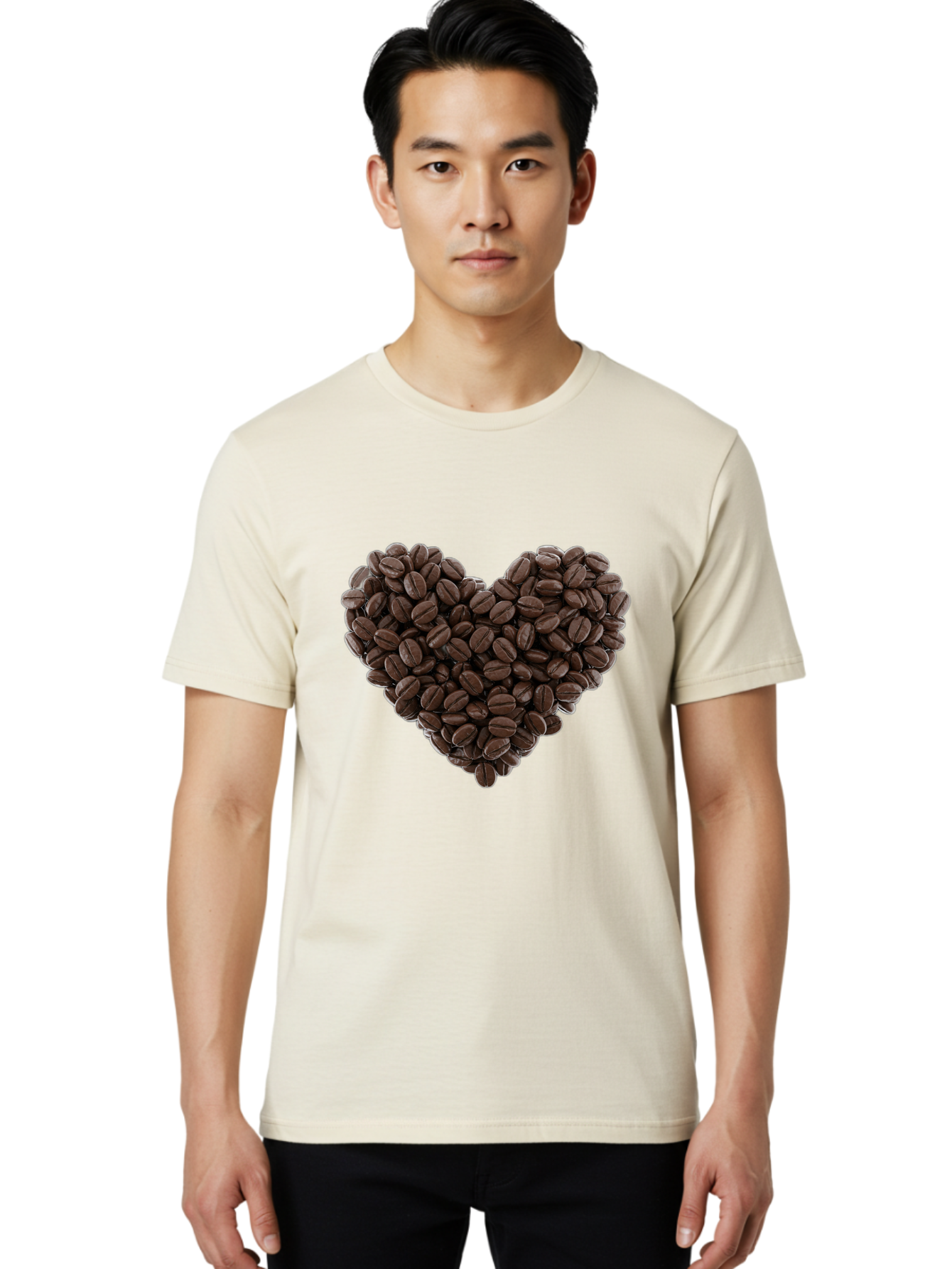 Coffee-Beans-Heart Men'S Graphic Tee, 100% Cotton, Comfortable Casual Summer Wear, Machine Washable, Coffee Beans, Heart Shape, Roasted Coffee, Coffee Lovers, Coffee Obsession, Rich Aroma, Dark Brown Color, Creative Design, Unique Art Baa339 26