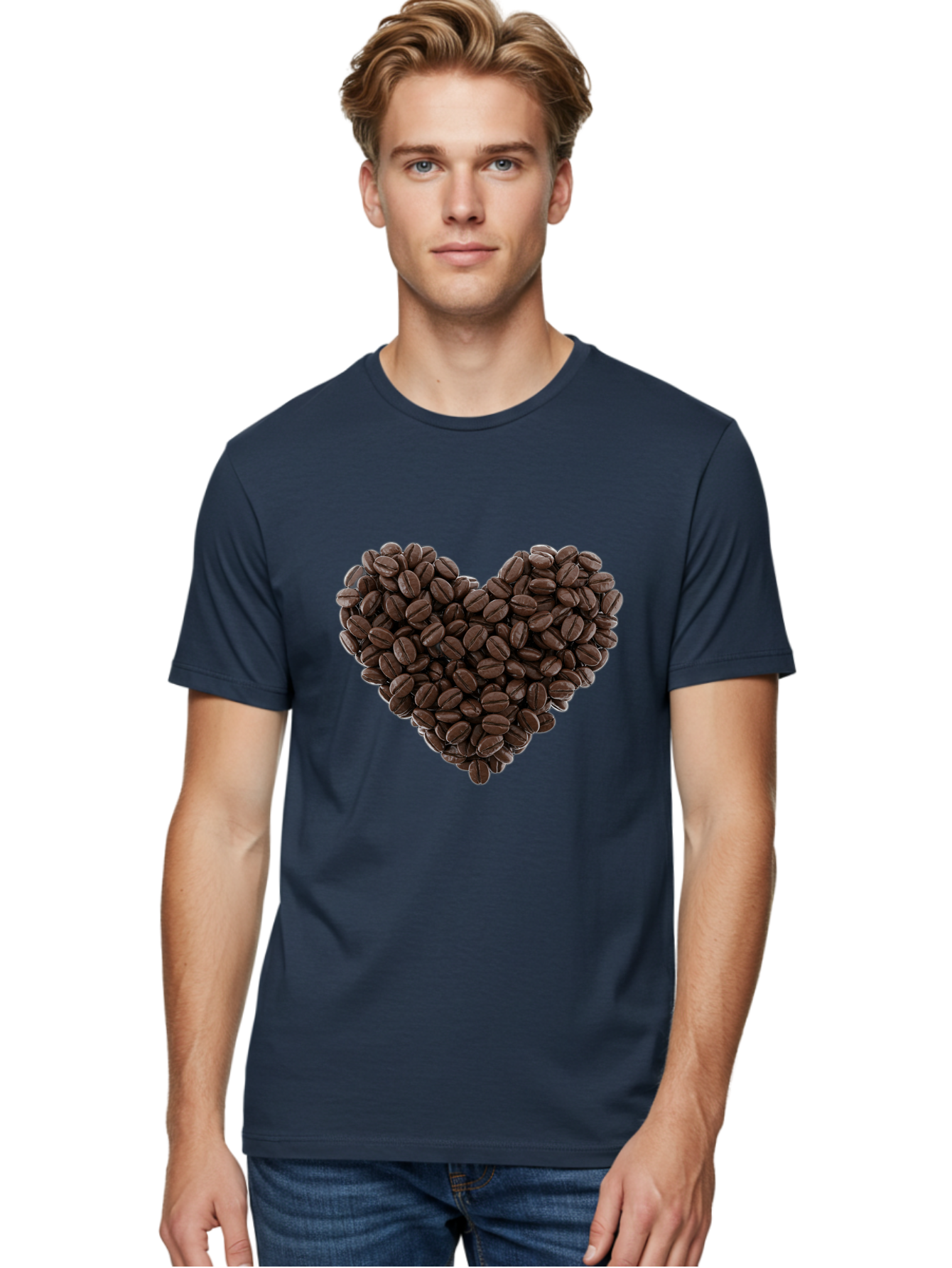 Coffee-Beans-Heart Men'S Graphic Tee, 100% Cotton, Comfortable Casual Summer Wear, Machine Washable, Coffee Beans, Heart Shape, Roasted Coffee, Coffee Lovers, Coffee Obsession, Rich Aroma, Dark Brown Color, Creative Design, Unique Art Baa339 24