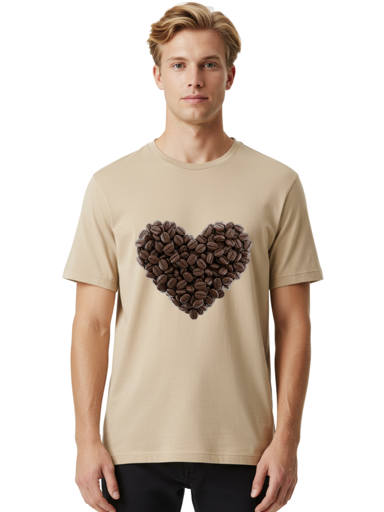 Coffee-Beans-Heart Men'S Graphic Tee, 100% Cotton, Comfortable Casual Summer Wear, Machine Washable, Coffee Beans, Heart Shape, Roasted Coffee, Coffee Lovers, Coffee Obsession, Rich Aroma, Dark Brown Color, Creative Design, Unique Art Baa339 28
