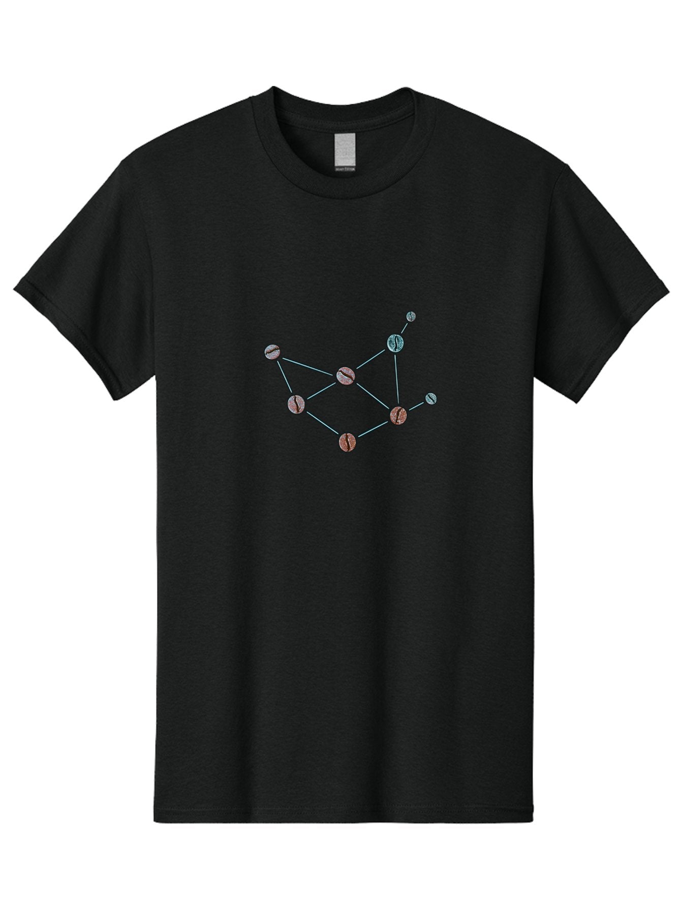 Coffee-Beans-Network Men'S Graphic Tee, 100% Cotton, Comfortable Casual Summer Wear, Machine Washable, Molecular Structure, Connected Circles, Scientific Diagram, Chemistry Illustration, Abstract Representation, Simple Graphics, Baa340 12