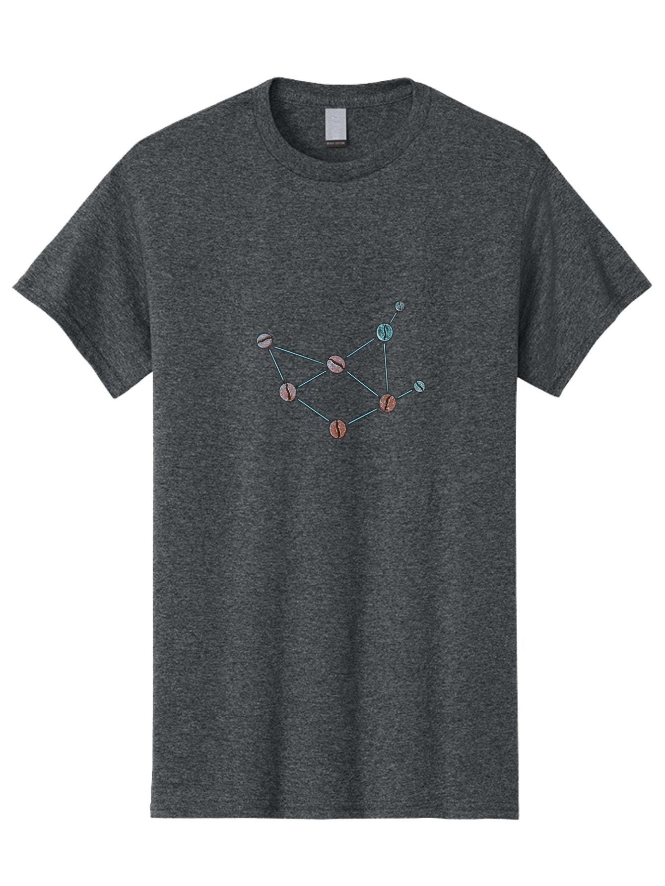 Coffee-Beans-Network Men'S Graphic Tee, 100% Cotton, Comfortable Casual Summer Wear, Machine Washable, Molecular Structure, Connected Circles, Scientific Diagram, Chemistry Illustration, Abstract Representation, Simple Graphics, Baa340 9