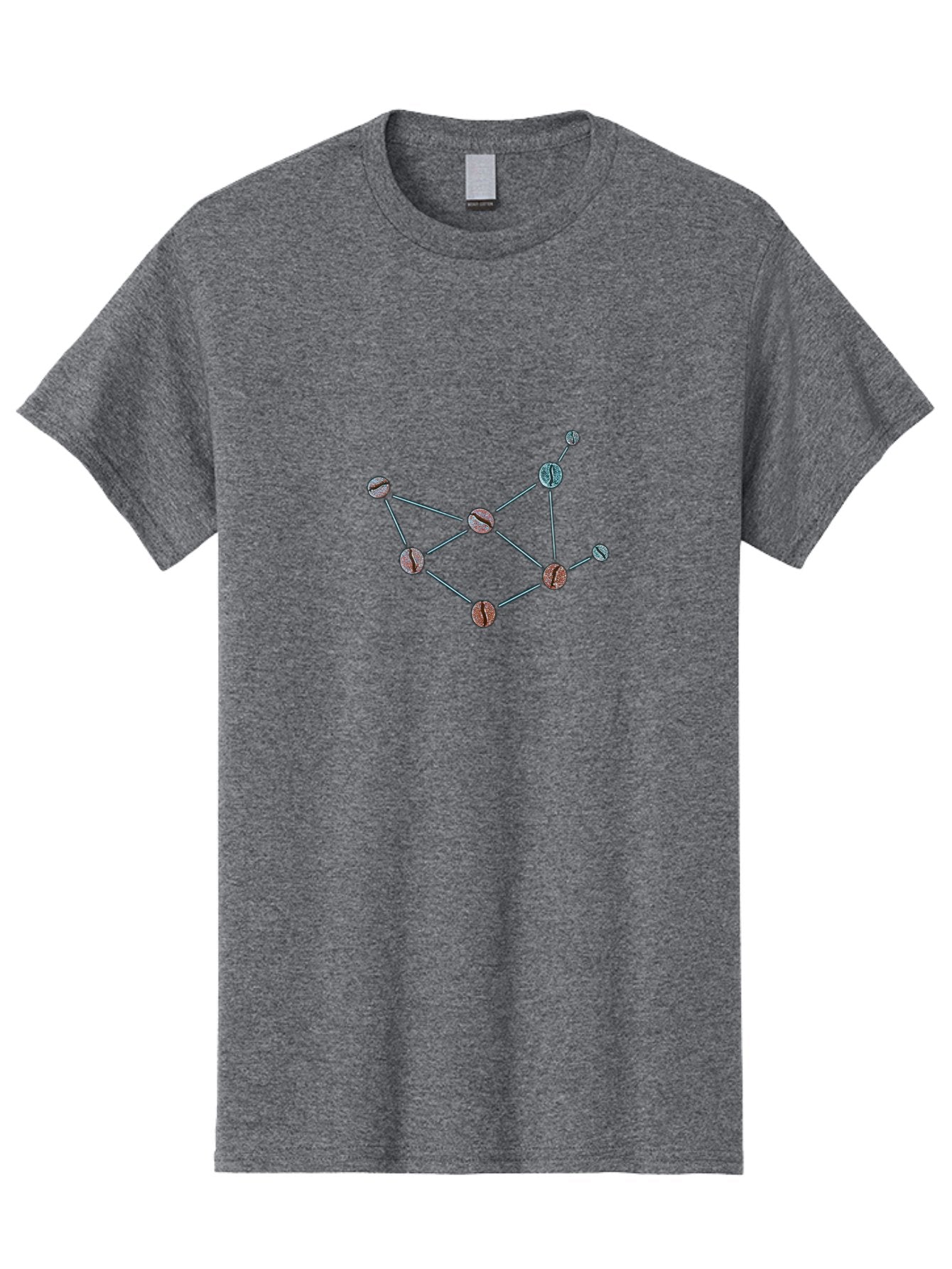 Coffee-Beans-Network Men'S Graphic Tee, 100% Cotton, Comfortable Casual Summer Wear, Machine Washable, Molecular Structure, Connected Circles, Scientific Diagram, Chemistry Illustration, Abstract Representation, Simple Graphics, Baa340 5