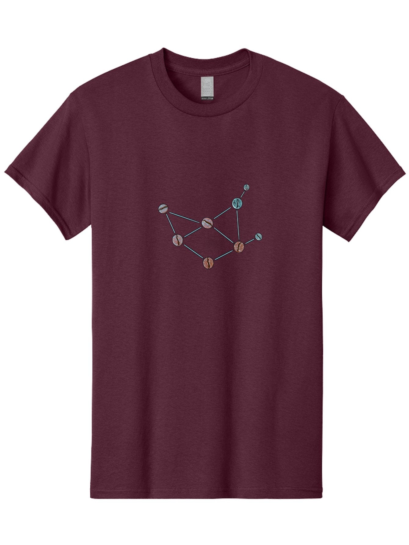 Coffee-Beans-Network Men'S Graphic Tee, 100% Cotton, Comfortable Casual Summer Wear, Machine Washable, Molecular Structure, Connected Circles, Scientific Diagram, Chemistry Illustration, Abstract Representation, Simple Graphics, Baa340 6