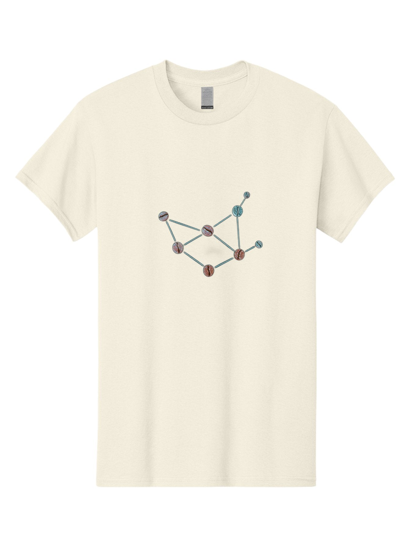 Coffee-Beans-Network Men'S Graphic Tee, 100% Cotton, Comfortable Casual Summer Wear, Machine Washable, Molecular Structure, Connected Circles, Scientific Diagram, Chemistry Illustration, Abstract Representation, Simple Graphics, Baa340 15